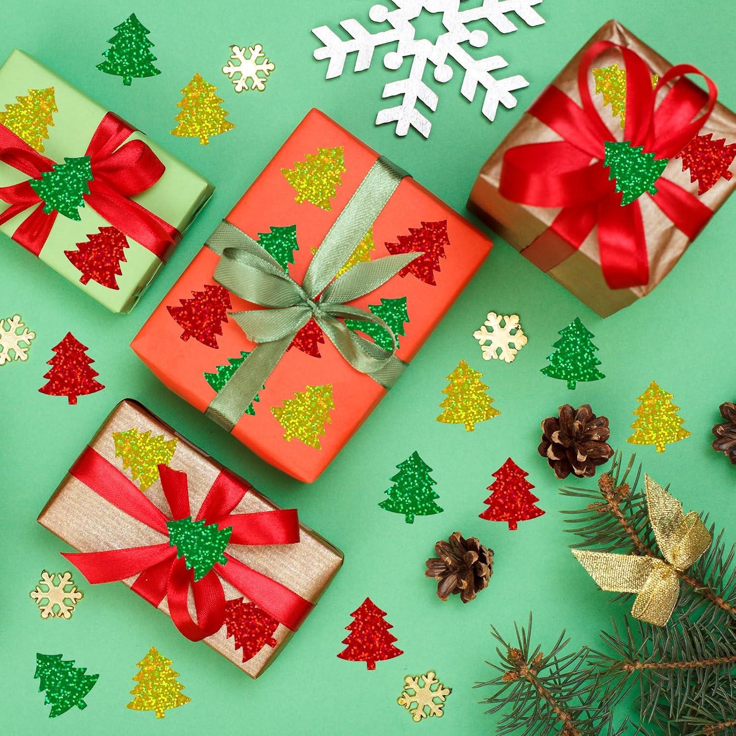 imageWhaline Fall Thanksgiving Pumpkin Stickers Roll Glitter Pumpkin Paper Decal 3 Color Sparkly Autumn SelfAdhesive Decorative Stickers for Envelope Journal Decor Party Supplies 500PcsChristmas Tree 2