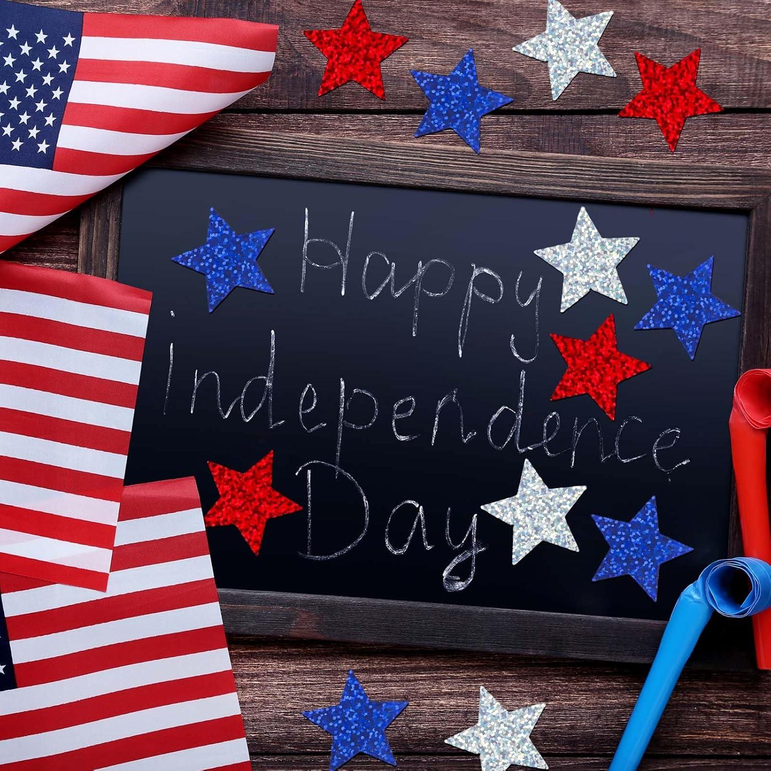 imageWhaline Fall Thanksgiving Pumpkin Stickers Roll Glitter Pumpkin Paper Decal 3 Color Sparkly Autumn SelfAdhesive Decorative Stickers for Envelope Journal Decor Party Supplies 500PcsPatriotic Star