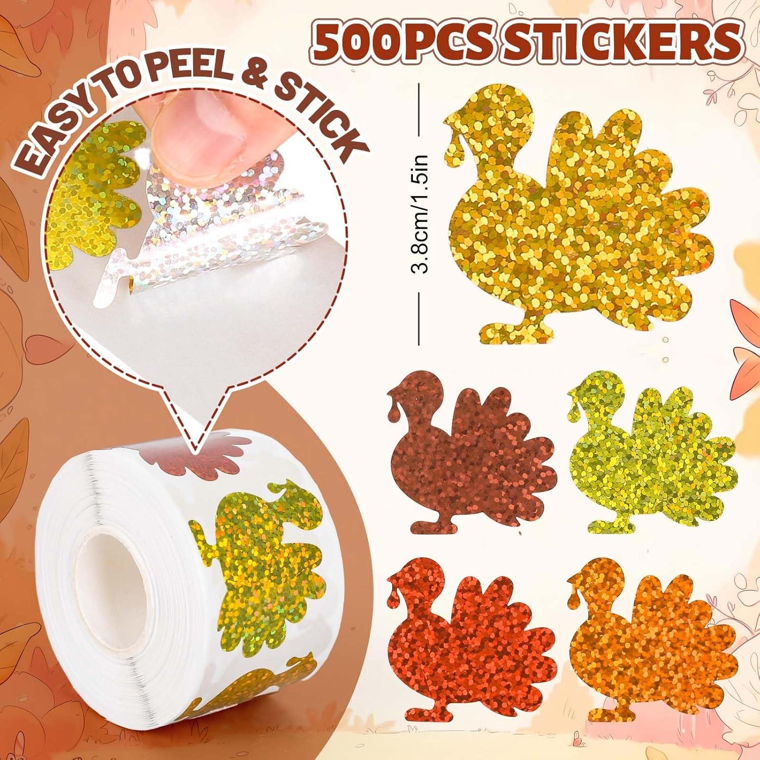 imageWhaline Fall Thanksgiving Pumpkin Stickers Roll Glitter Pumpkin Paper Decal 3 Color Sparkly Autumn SelfAdhesive Decorative Stickers for Envelope Journal Decor Party Supplies 500PcsTurkey