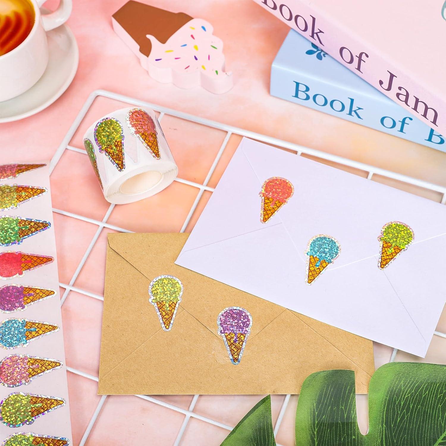 imageWhaline Fall Thanksgiving Pumpkin Stickers Roll Glitter Pumpkin Paper Decal 3 Color Sparkly Autumn SelfAdhesive Decorative Stickers for Envelope Journal Decor Party Supplies 500PcsIce Cream