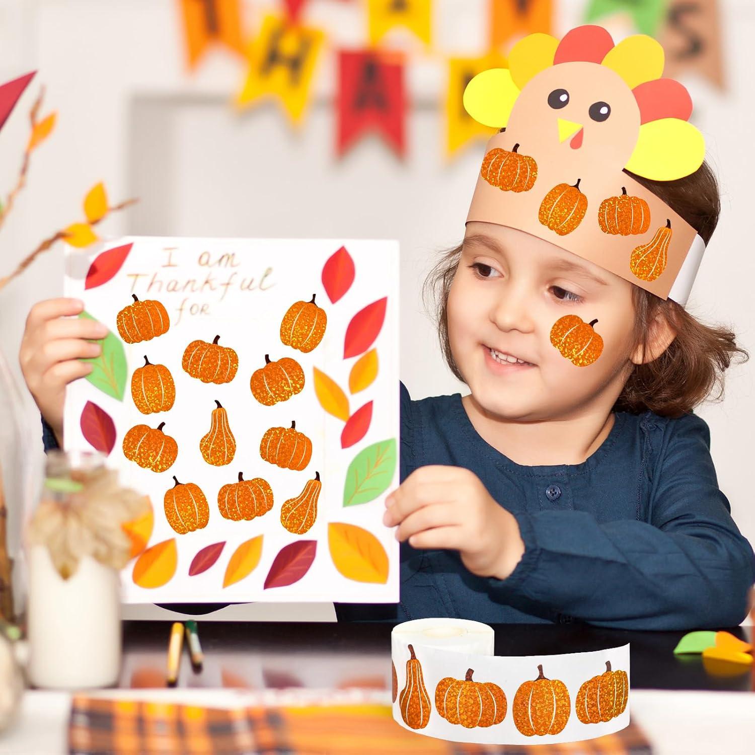 imageWhaline Fall Thanksgiving Pumpkin Stickers Roll Glitter Pumpkin Paper Decal 3 Color Sparkly Autumn SelfAdhesive Decorative Stickers for Envelope Journal Decor Party Supplies 500PcsPumpkin 2