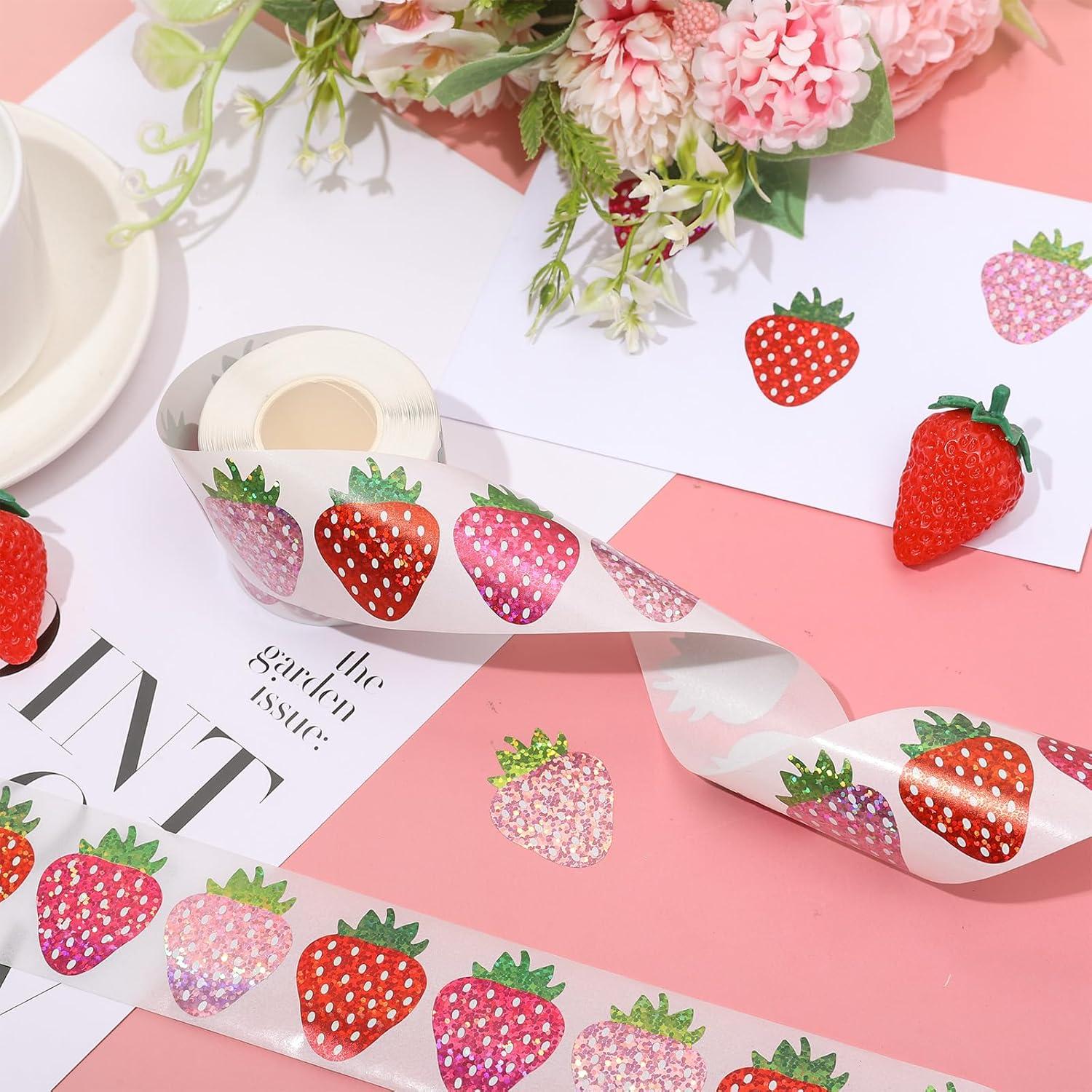 imageWhaline Fall Thanksgiving Pumpkin Stickers Roll Glitter Pumpkin Paper Decal 3 Color Sparkly Autumn SelfAdhesive Decorative Stickers for Envelope Journal Decor Party Supplies 500PcsStrawberry