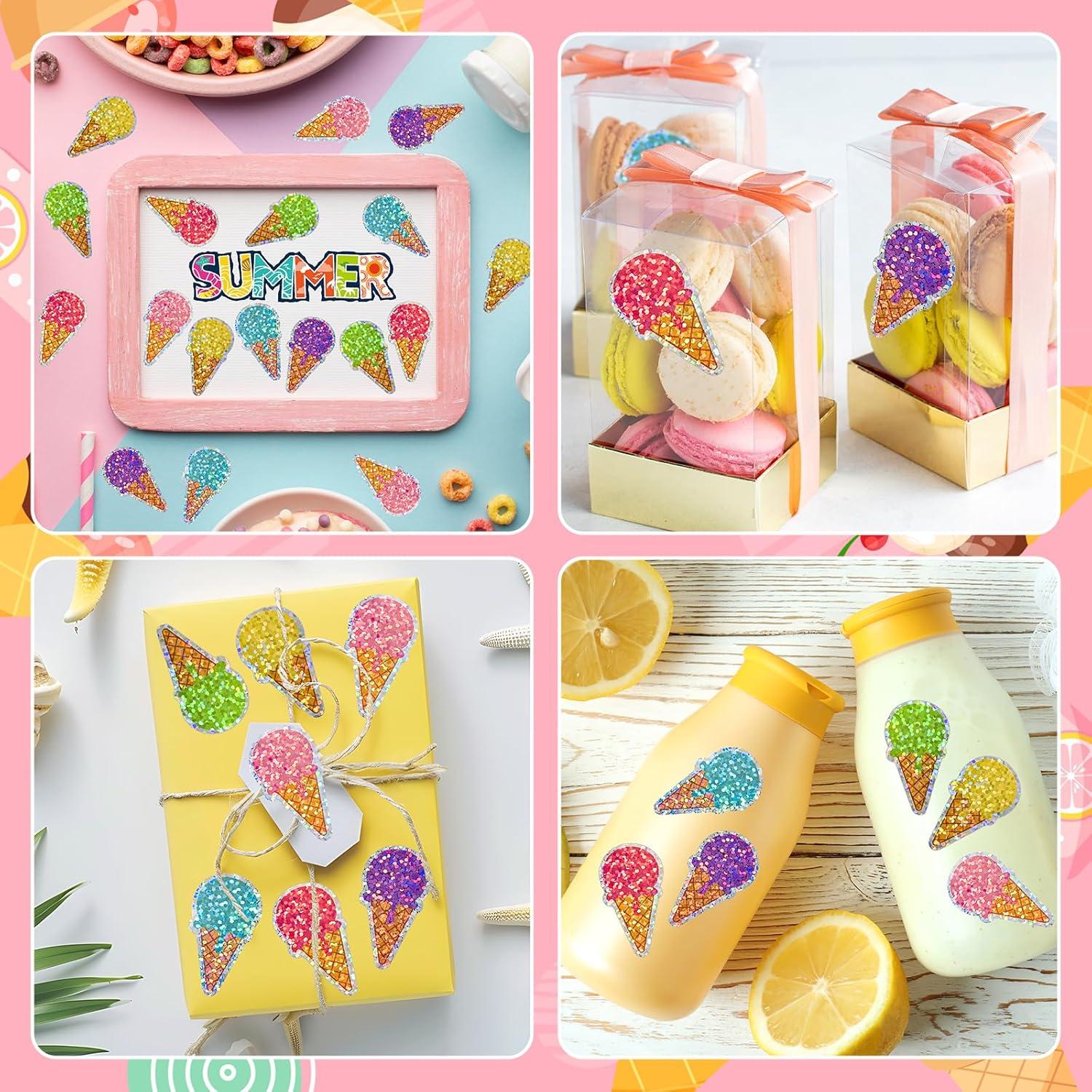 imageWhaline Fall Thanksgiving Pumpkin Stickers Roll Glitter Pumpkin Paper Decal 3 Color Sparkly Autumn SelfAdhesive Decorative Stickers for Envelope Journal Decor Party Supplies 500PcsIce Cream