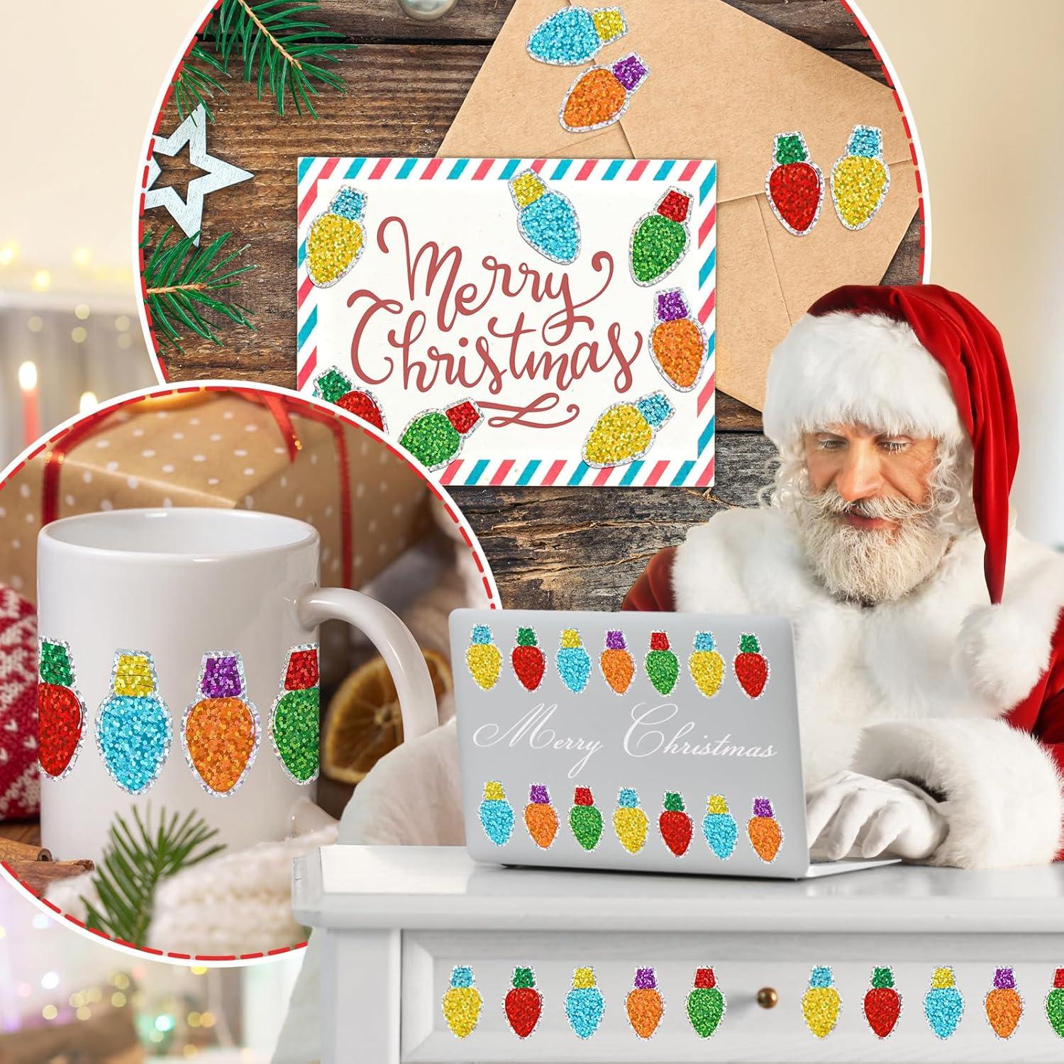 imageWhaline Fall Thanksgiving Pumpkin Stickers Roll Glitter Pumpkin Paper Decal 3 Color Sparkly Autumn SelfAdhesive Decorative Stickers for Envelope Journal Decor Party Supplies 500PcsChristmas Light Bulb