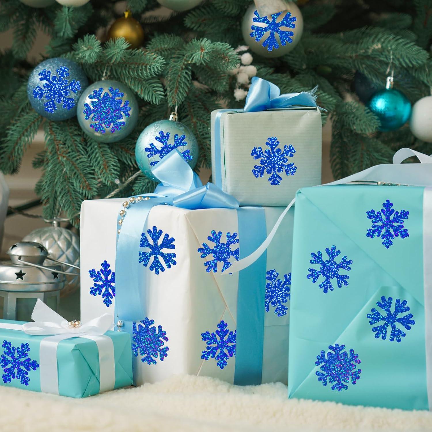 imageWhaline Fall Thanksgiving Pumpkin Stickers Roll Glitter Pumpkin Paper Decal 3 Color Sparkly Autumn SelfAdhesive Decorative Stickers for Envelope Journal Decor Party Supplies 500PcsBlue Snowflake