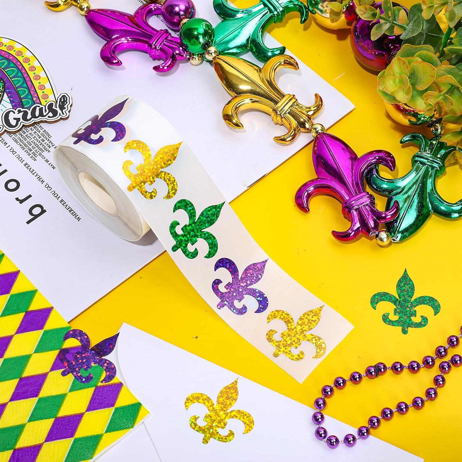 imageWhaline Fall Thanksgiving Pumpkin Stickers Roll Glitter Pumpkin Paper Decal 3 Color Sparkly Autumn SelfAdhesive Decorative Stickers for Envelope Journal Decor Party Supplies 500PcsMardi Gras