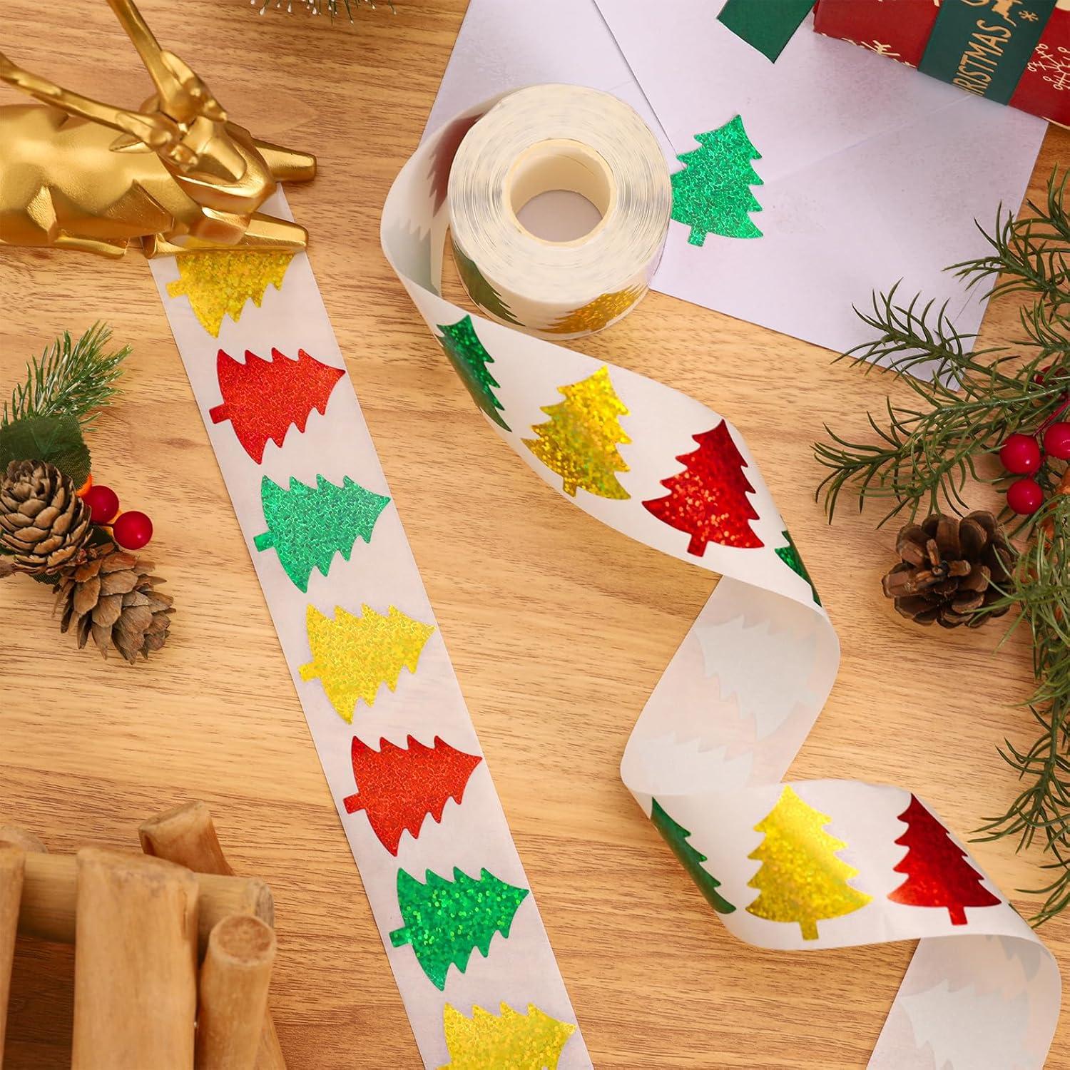 imageWhaline Fall Thanksgiving Pumpkin Stickers Roll Glitter Pumpkin Paper Decal 3 Color Sparkly Autumn SelfAdhesive Decorative Stickers for Envelope Journal Decor Party Supplies 500PcsChristmas Tree 2