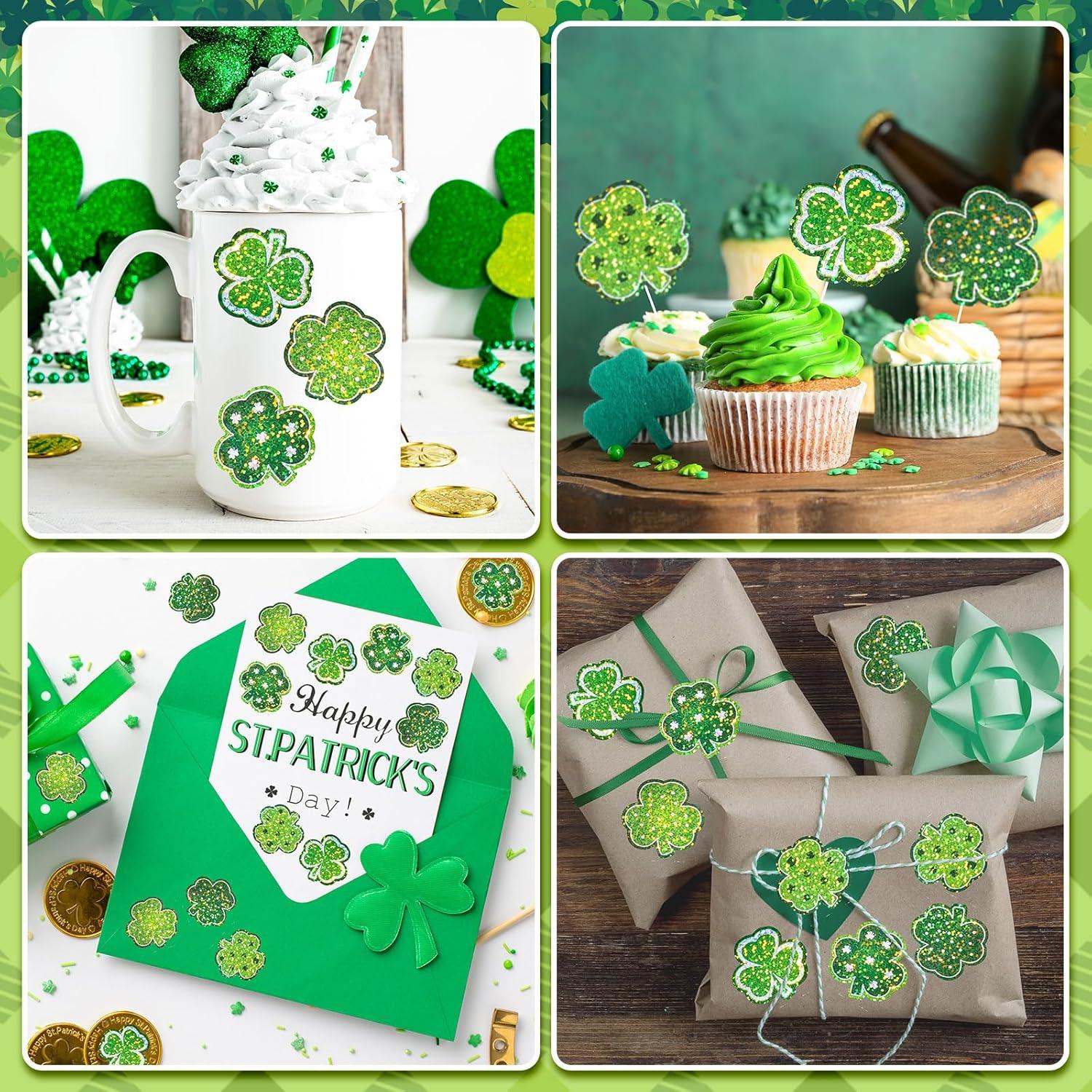 imageWhaline Fall Thanksgiving Pumpkin Stickers Roll Glitter Pumpkin Paper Decal 3 Color Sparkly Autumn SelfAdhesive Decorative Stickers for Envelope Journal Decor Party Supplies 500PcsShamrock 2