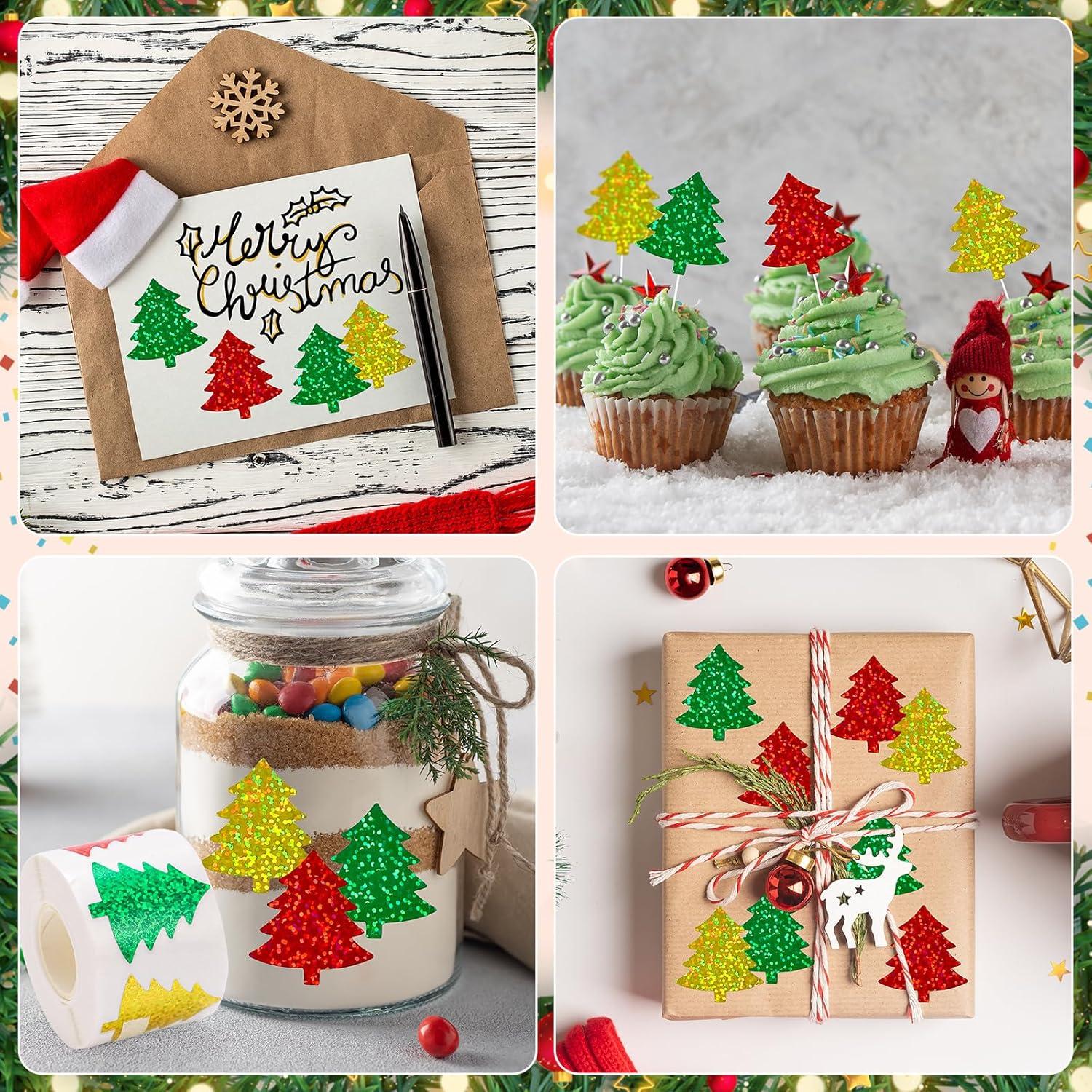 imageWhaline Fall Thanksgiving Pumpkin Stickers Roll Glitter Pumpkin Paper Decal 3 Color Sparkly Autumn SelfAdhesive Decorative Stickers for Envelope Journal Decor Party Supplies 500PcsChristmas Tree 2