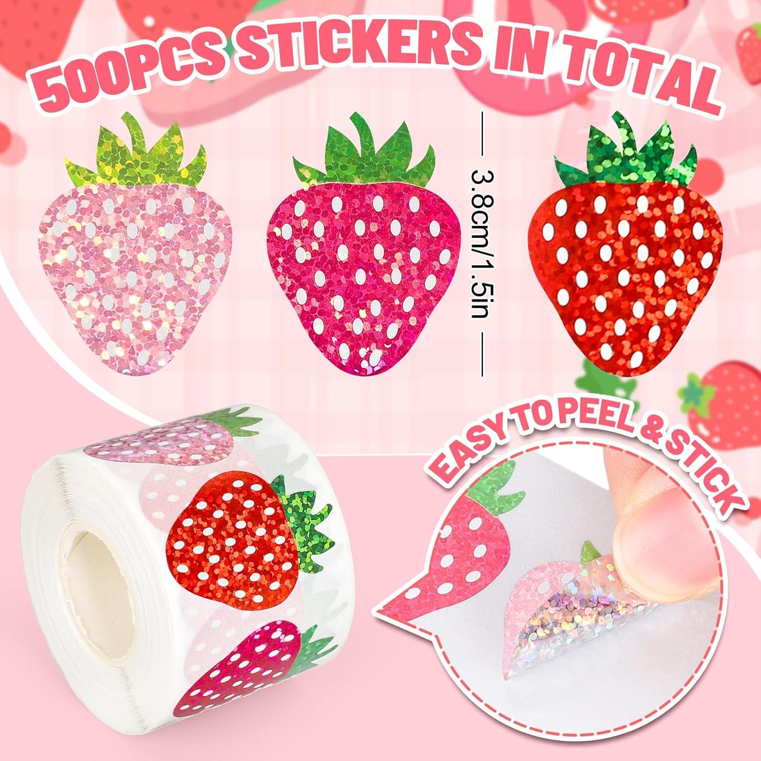 imageWhaline Fall Thanksgiving Pumpkin Stickers Roll Glitter Pumpkin Paper Decal 3 Color Sparkly Autumn SelfAdhesive Decorative Stickers for Envelope Journal Decor Party Supplies 500PcsStrawberry