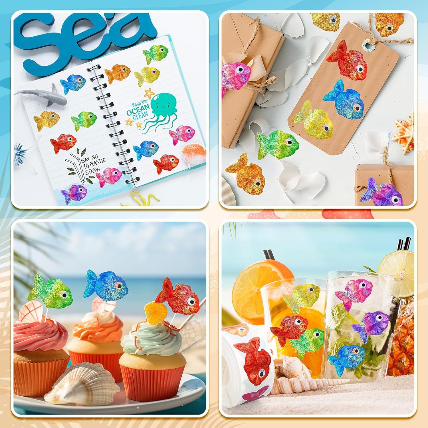 imageWhaline Fall Thanksgiving Pumpkin Stickers Roll Glitter Pumpkin Paper Decal 3 Color Sparkly Autumn SelfAdhesive Decorative Stickers for Envelope Journal Decor Party Supplies 500PcsFish