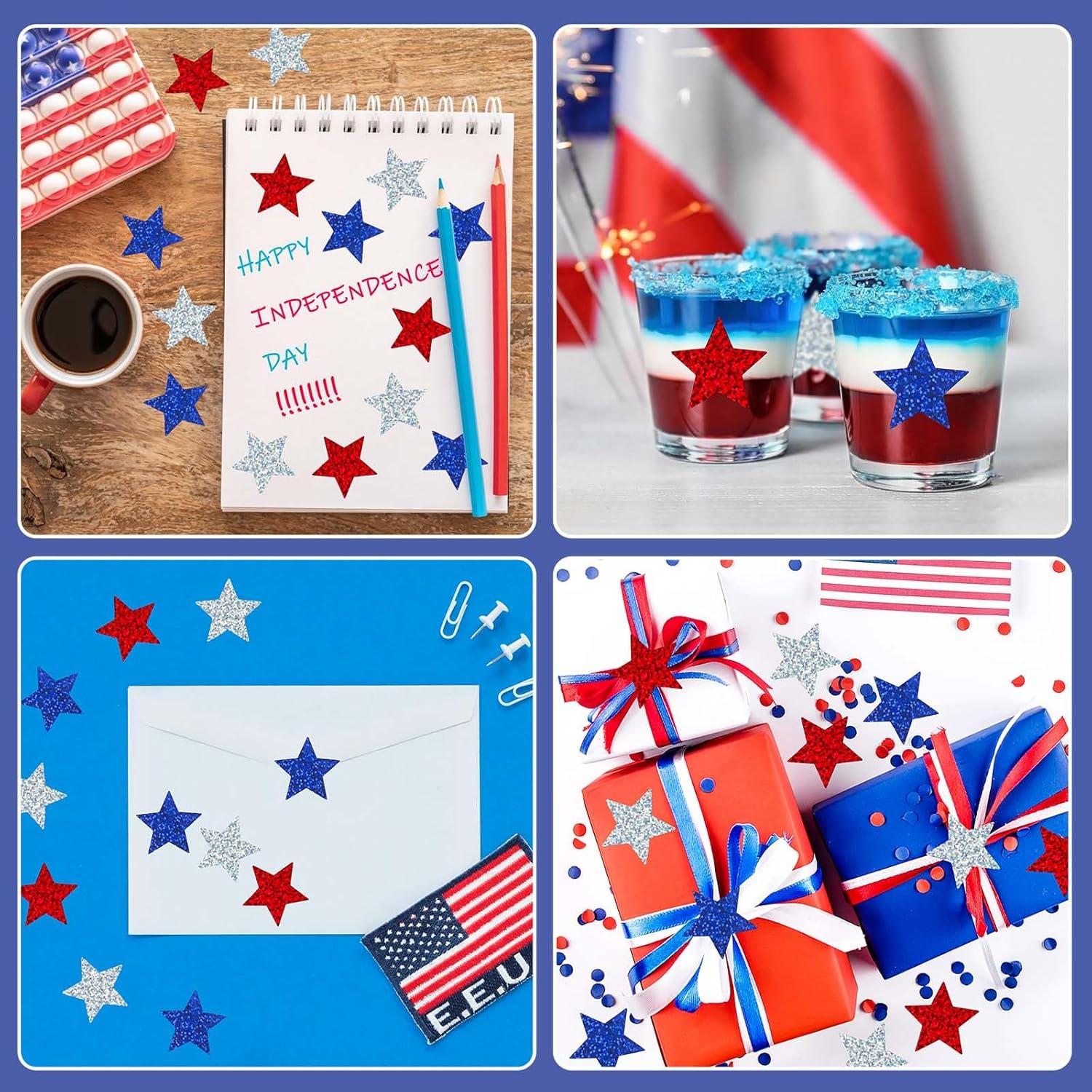 imageWhaline Fall Thanksgiving Pumpkin Stickers Roll Glitter Pumpkin Paper Decal 3 Color Sparkly Autumn SelfAdhesive Decorative Stickers for Envelope Journal Decor Party Supplies 500PcsPatriotic Star