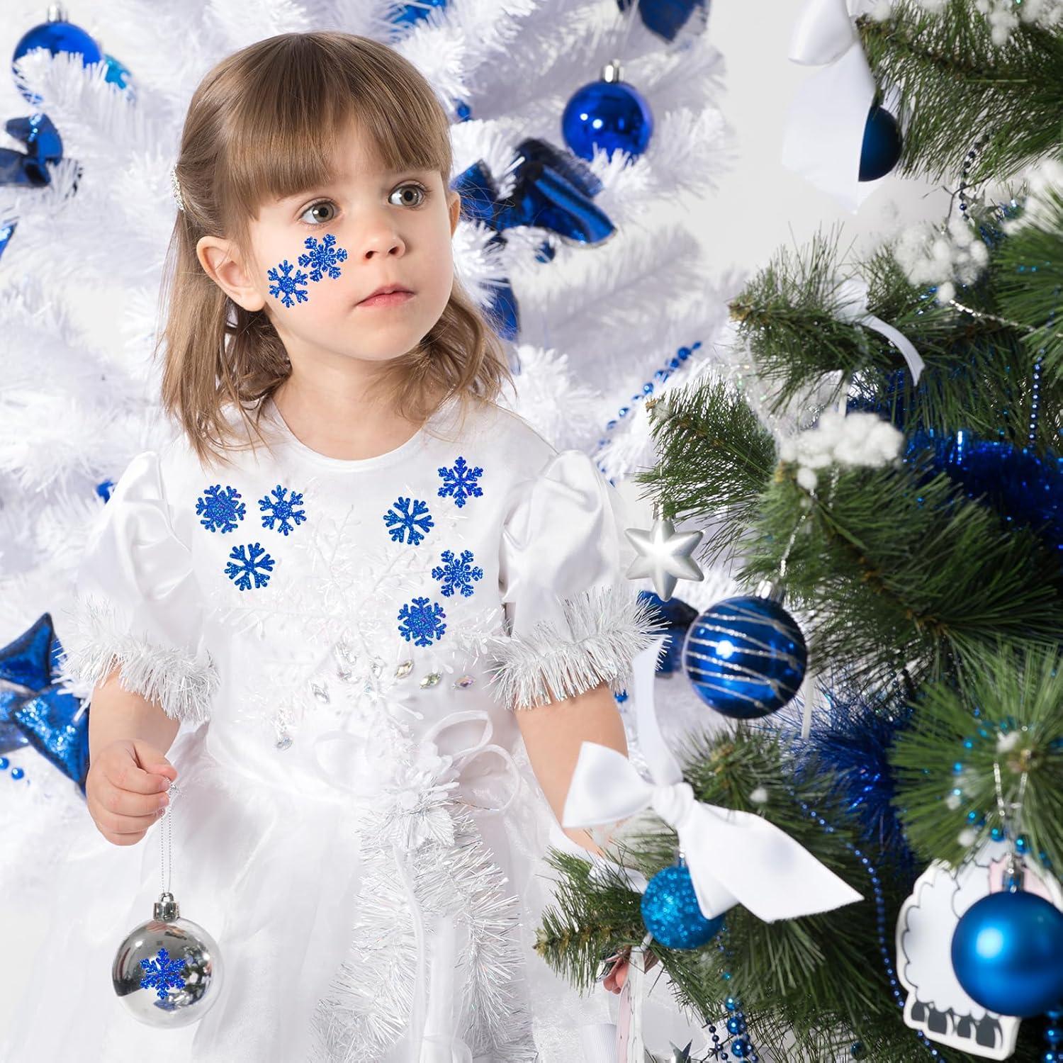 imageWhaline Fall Thanksgiving Pumpkin Stickers Roll Glitter Pumpkin Paper Decal 3 Color Sparkly Autumn SelfAdhesive Decorative Stickers for Envelope Journal Decor Party Supplies 500PcsBlue Snowflake