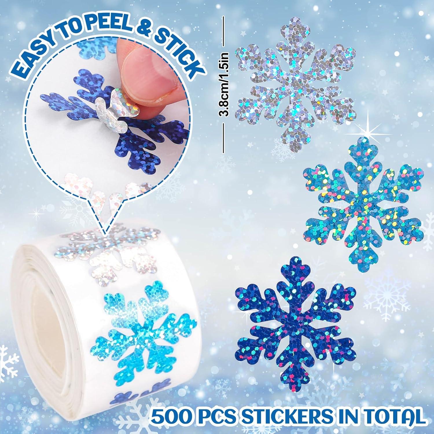 imageWhaline Fall Thanksgiving Pumpkin Stickers Roll Glitter Pumpkin Paper Decal 3 Color Sparkly Autumn SelfAdhesive Decorative Stickers for Envelope Journal Decor Party Supplies 500PcsBlue Silver Snowflake