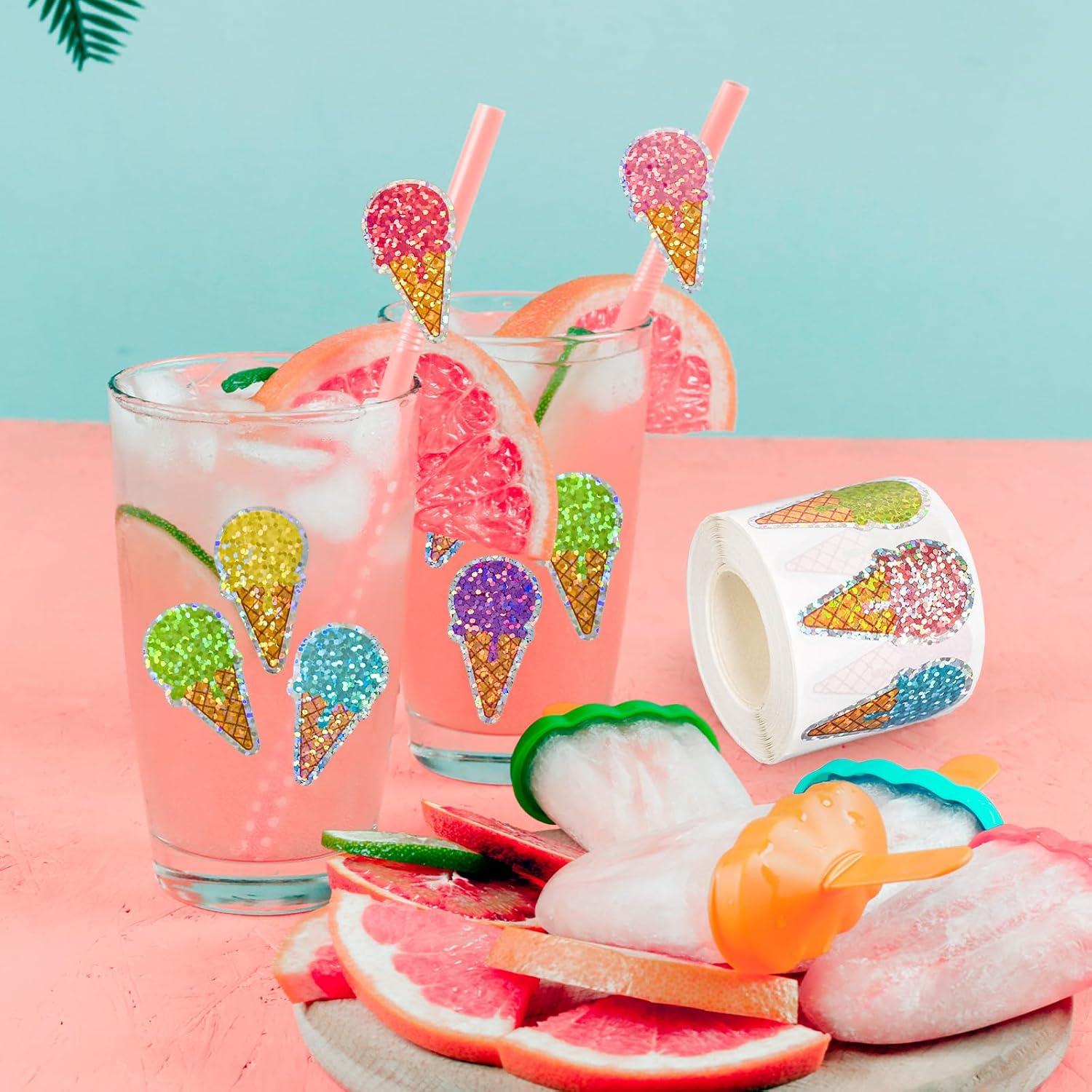 imageWhaline Fall Thanksgiving Pumpkin Stickers Roll Glitter Pumpkin Paper Decal 3 Color Sparkly Autumn SelfAdhesive Decorative Stickers for Envelope Journal Decor Party Supplies 500PcsIce Cream