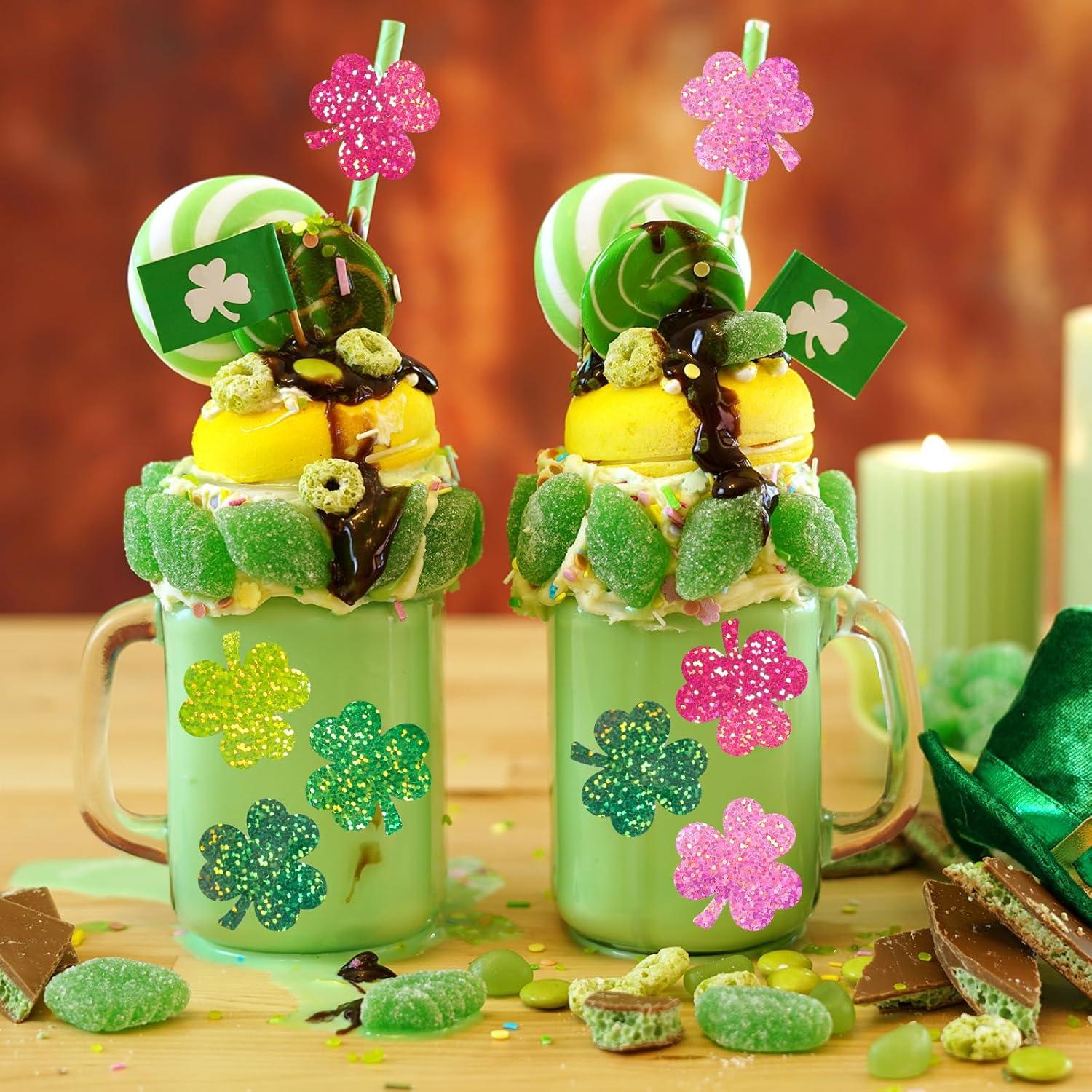 imageWhaline Fall Thanksgiving Pumpkin Stickers Roll Glitter Pumpkin Paper Decal 3 Color Sparkly Autumn SelfAdhesive Decorative Stickers for Envelope Journal Decor Party Supplies 500PcsPink Green Shamrock