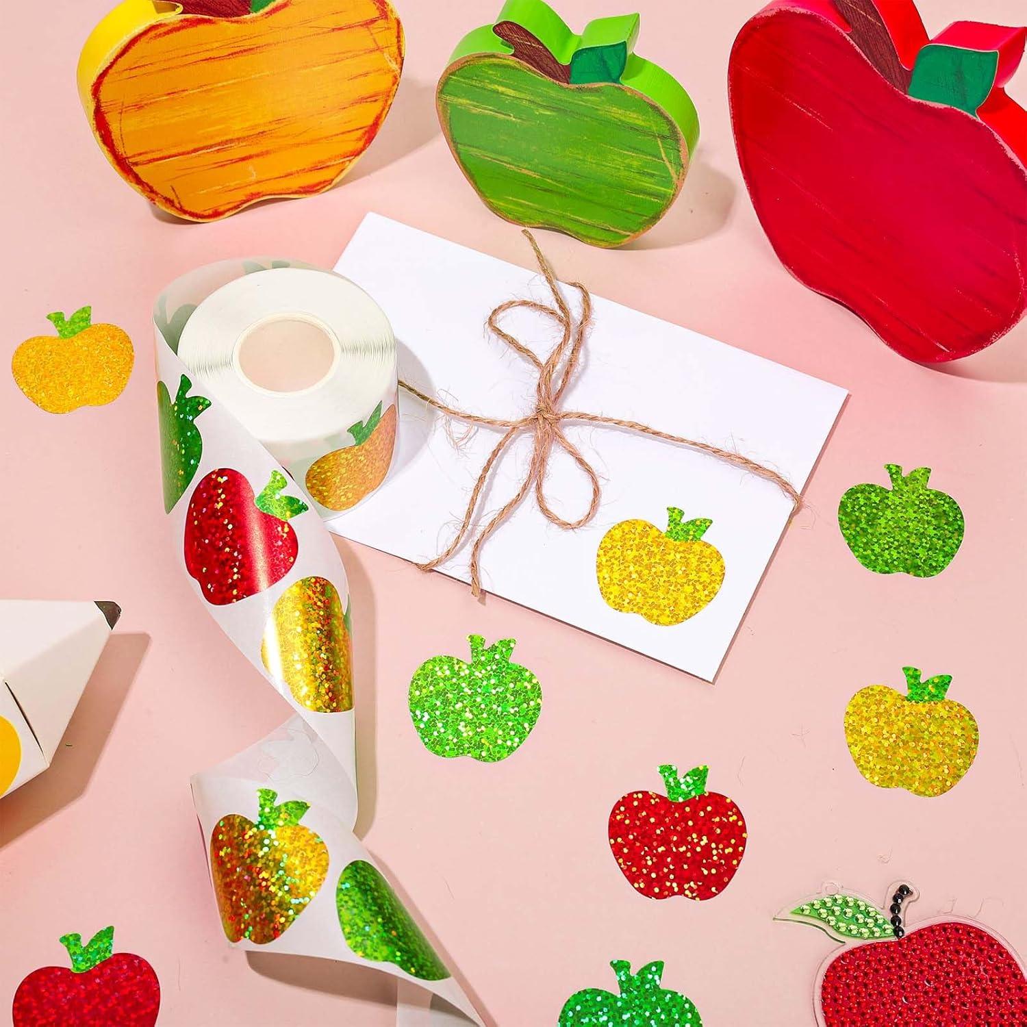 imageWhaline Fall Thanksgiving Pumpkin Stickers Roll Glitter Pumpkin Paper Decal 3 Color Sparkly Autumn SelfAdhesive Decorative Stickers for Envelope Journal Decor Party Supplies 500PcsApple