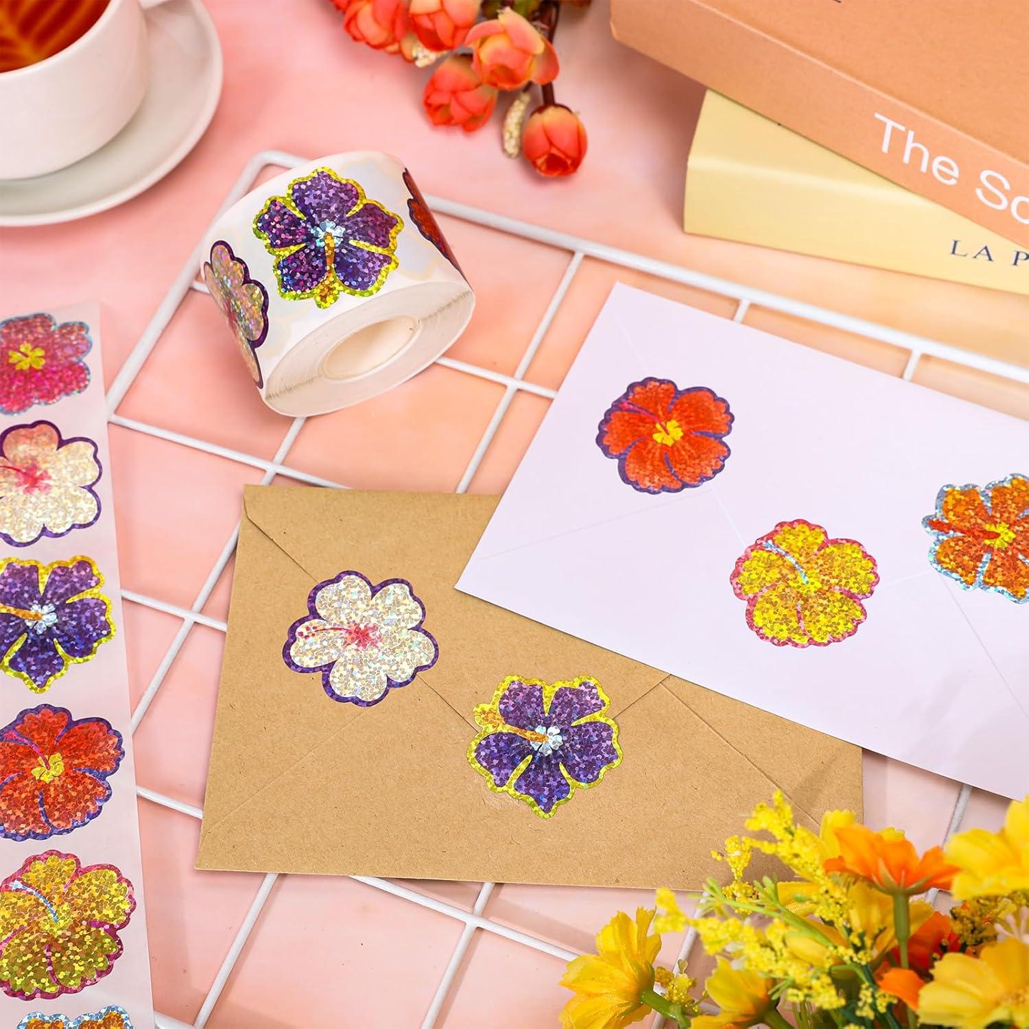 imageWhaline Fall Thanksgiving Pumpkin Stickers Roll Glitter Pumpkin Paper Decal 3 Color Sparkly Autumn SelfAdhesive Decorative Stickers for Envelope Journal Decor Party Supplies 500PcsHibiscus