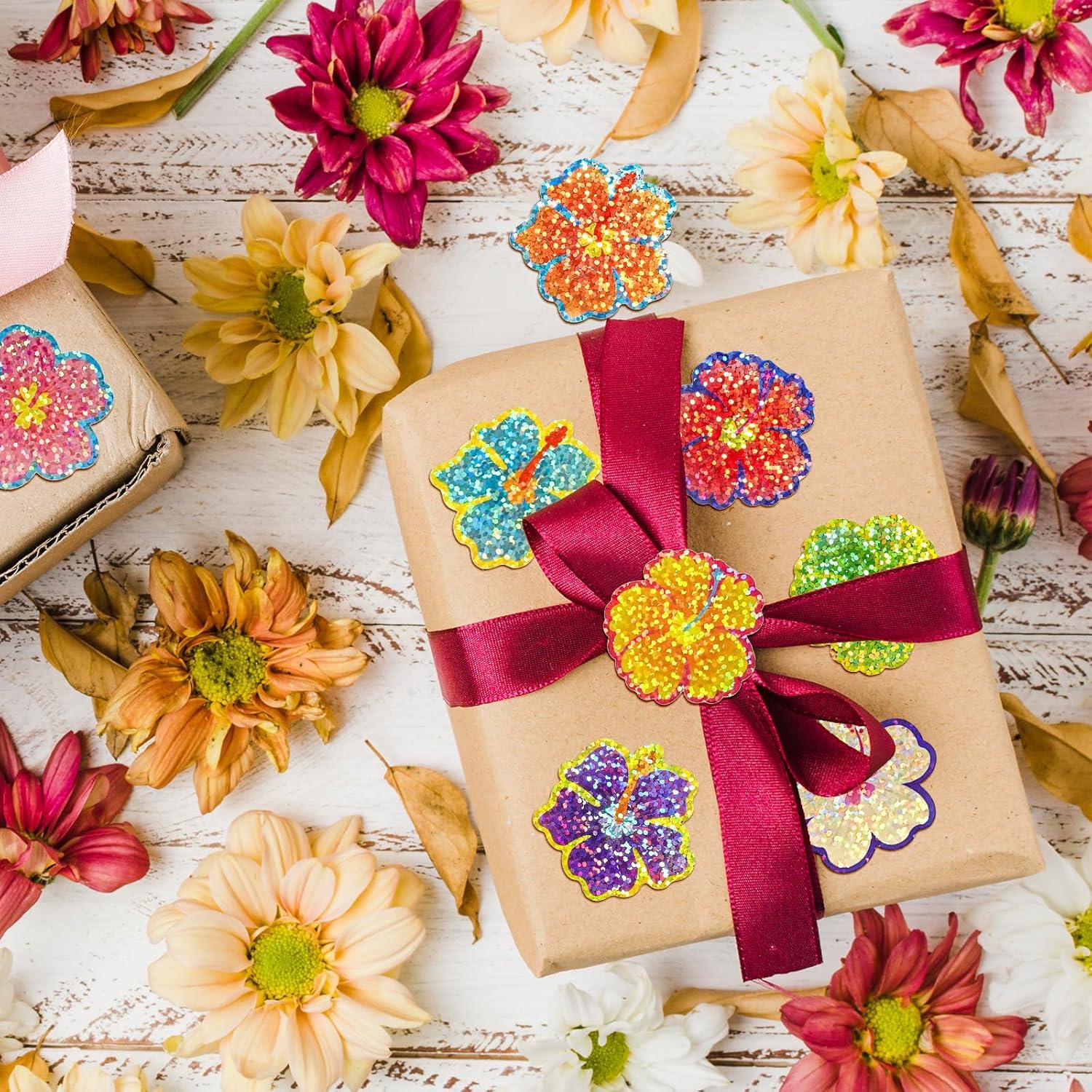 imageWhaline Fall Thanksgiving Pumpkin Stickers Roll Glitter Pumpkin Paper Decal 3 Color Sparkly Autumn SelfAdhesive Decorative Stickers for Envelope Journal Decor Party Supplies 500PcsHibiscus