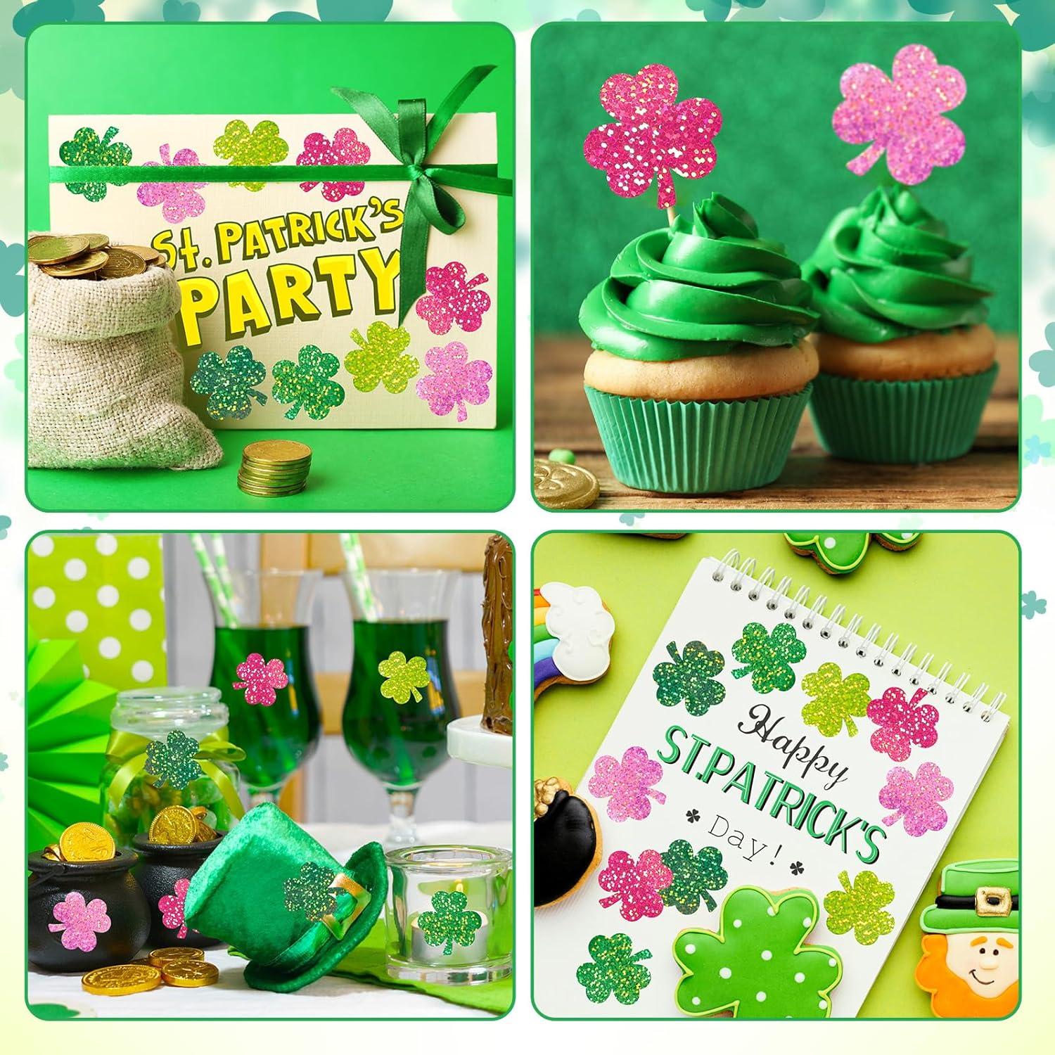 imageWhaline Fall Thanksgiving Pumpkin Stickers Roll Glitter Pumpkin Paper Decal 3 Color Sparkly Autumn SelfAdhesive Decorative Stickers for Envelope Journal Decor Party Supplies 500PcsPink Green Shamrock