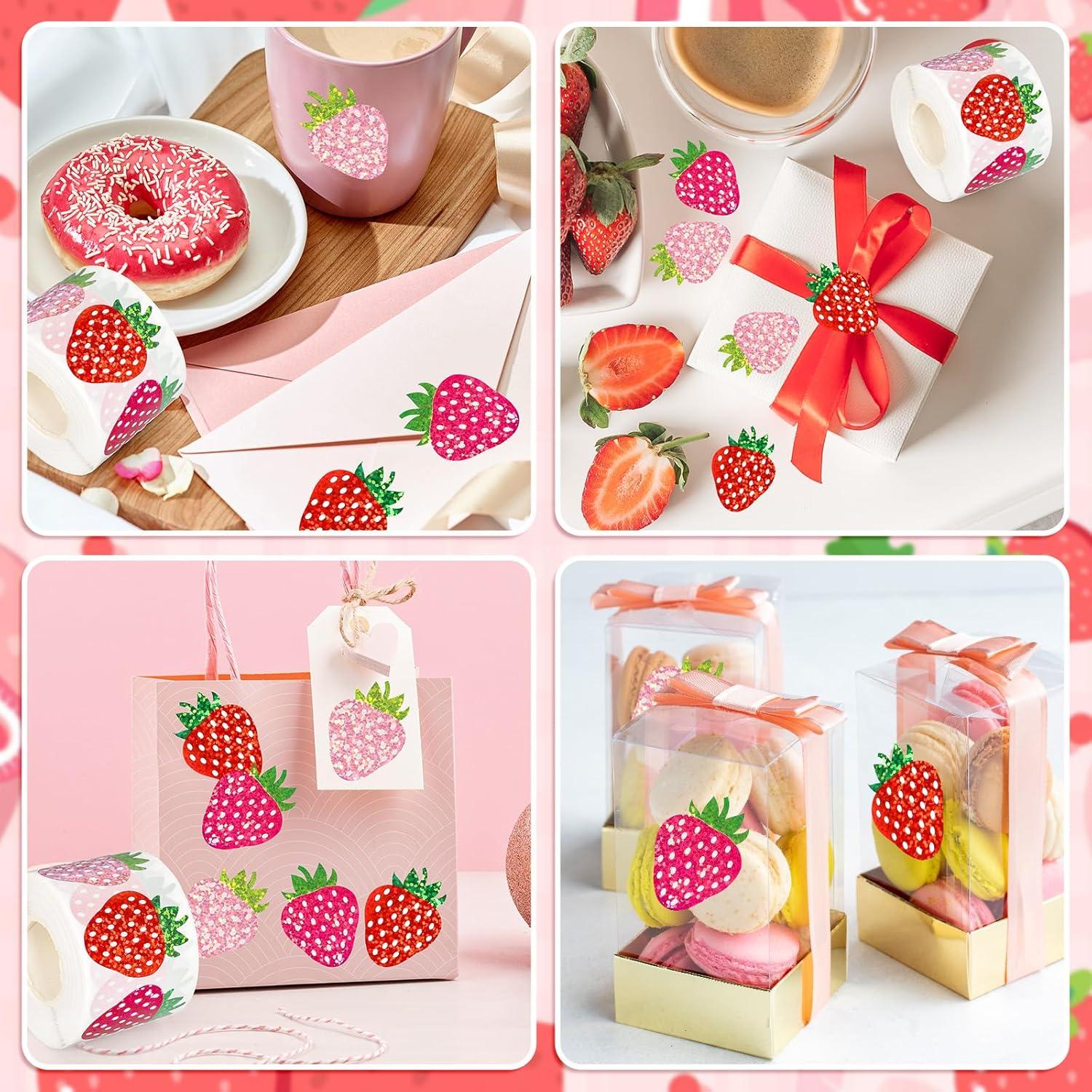 imageWhaline Fall Thanksgiving Pumpkin Stickers Roll Glitter Pumpkin Paper Decal 3 Color Sparkly Autumn SelfAdhesive Decorative Stickers for Envelope Journal Decor Party Supplies 500PcsStrawberry