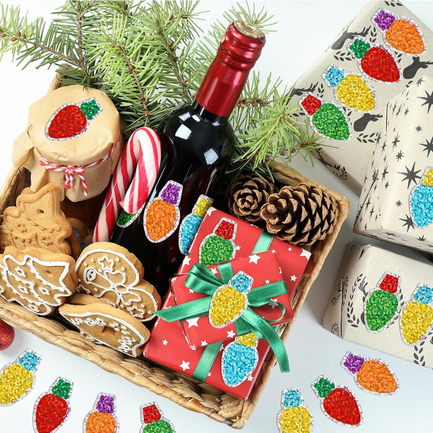 imageWhaline Fall Thanksgiving Pumpkin Stickers Roll Glitter Pumpkin Paper Decal 3 Color Sparkly Autumn SelfAdhesive Decorative Stickers for Envelope Journal Decor Party Supplies 500PcsChristmas Light Bulb