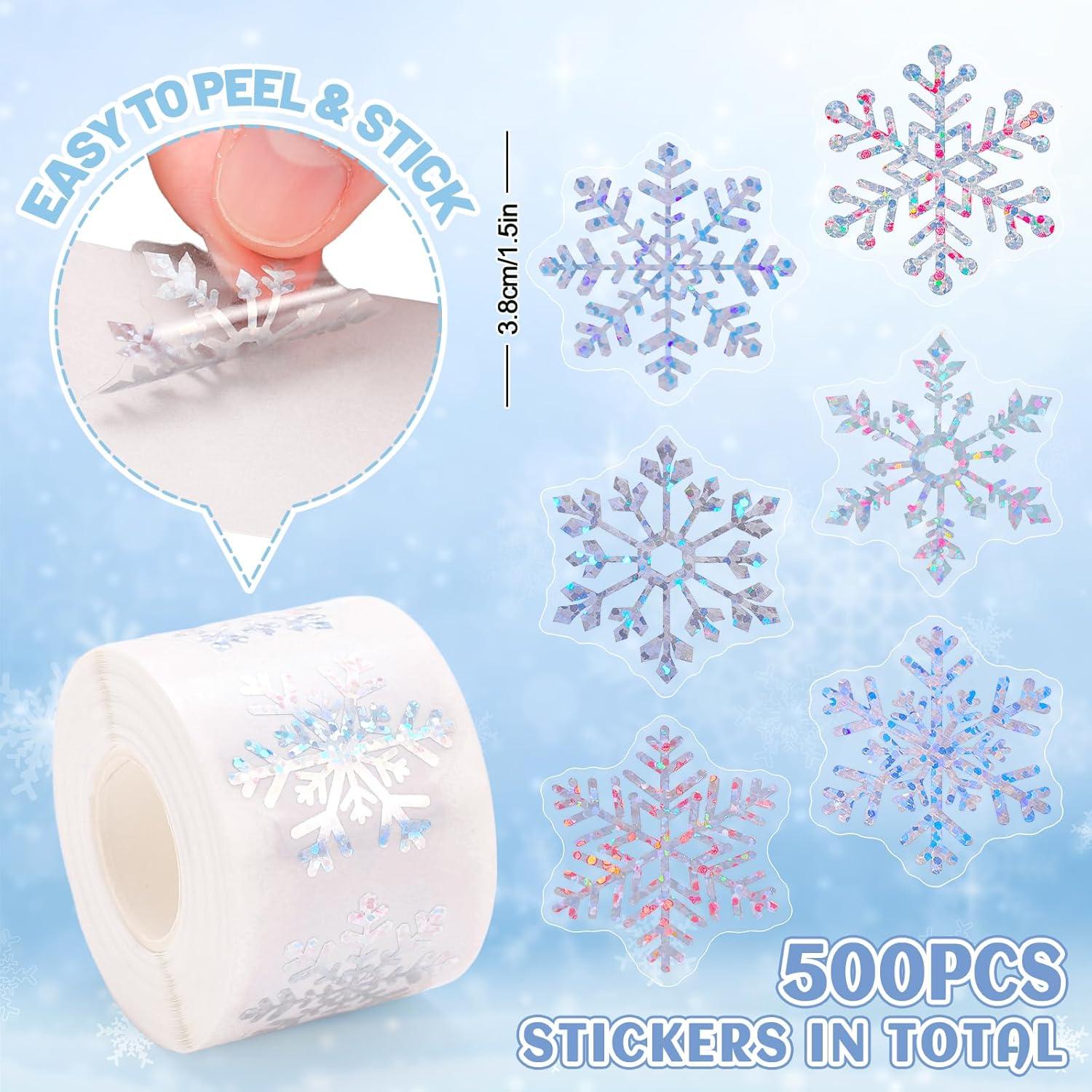 imageWhaline Fall Thanksgiving Pumpkin Stickers Roll Glitter Pumpkin Paper Decal 3 Color Sparkly Autumn SelfAdhesive Decorative Stickers for Envelope Journal Decor Party Supplies 500PcsSnowflake 2