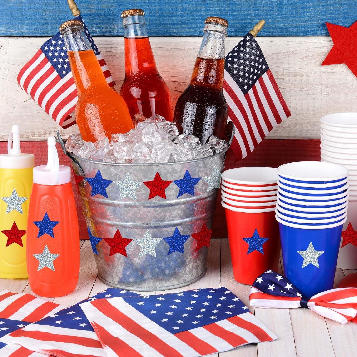 imageWhaline Fall Thanksgiving Pumpkin Stickers Roll Glitter Pumpkin Paper Decal 3 Color Sparkly Autumn SelfAdhesive Decorative Stickers for Envelope Journal Decor Party Supplies 500PcsPatriotic Star