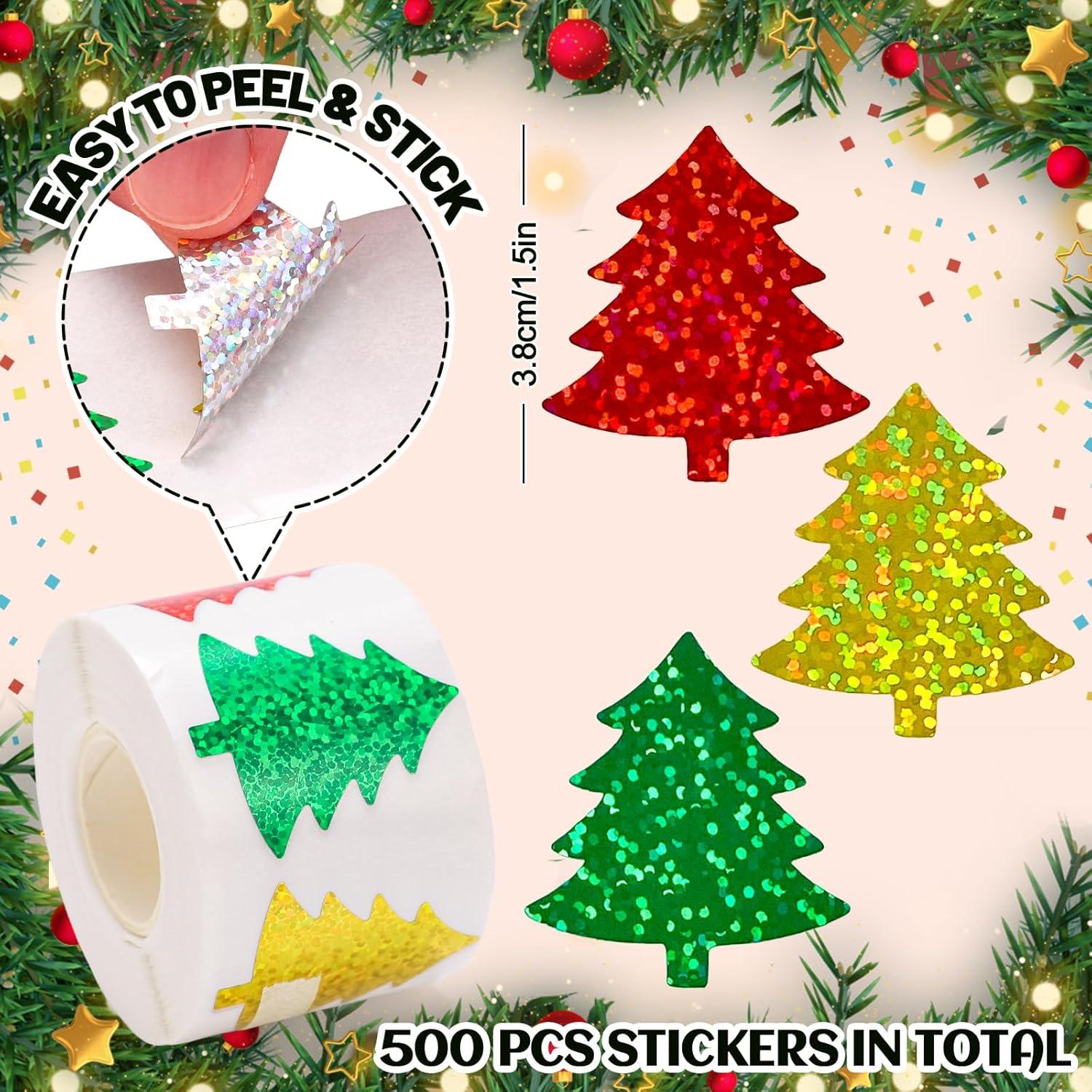 imageWhaline Fall Thanksgiving Pumpkin Stickers Roll Glitter Pumpkin Paper Decal 3 Color Sparkly Autumn SelfAdhesive Decorative Stickers for Envelope Journal Decor Party Supplies 500PcsChristmas Tree 2