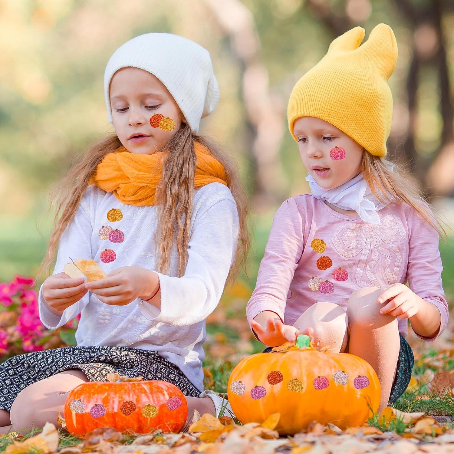 imageWhaline Fall Thanksgiving Pumpkin Stickers Roll Glitter Pumpkin Paper Decal 3 Color Sparkly Autumn SelfAdhesive Decorative Stickers for Envelope Journal Decor Party Supplies 500PcsPink Pumpkin