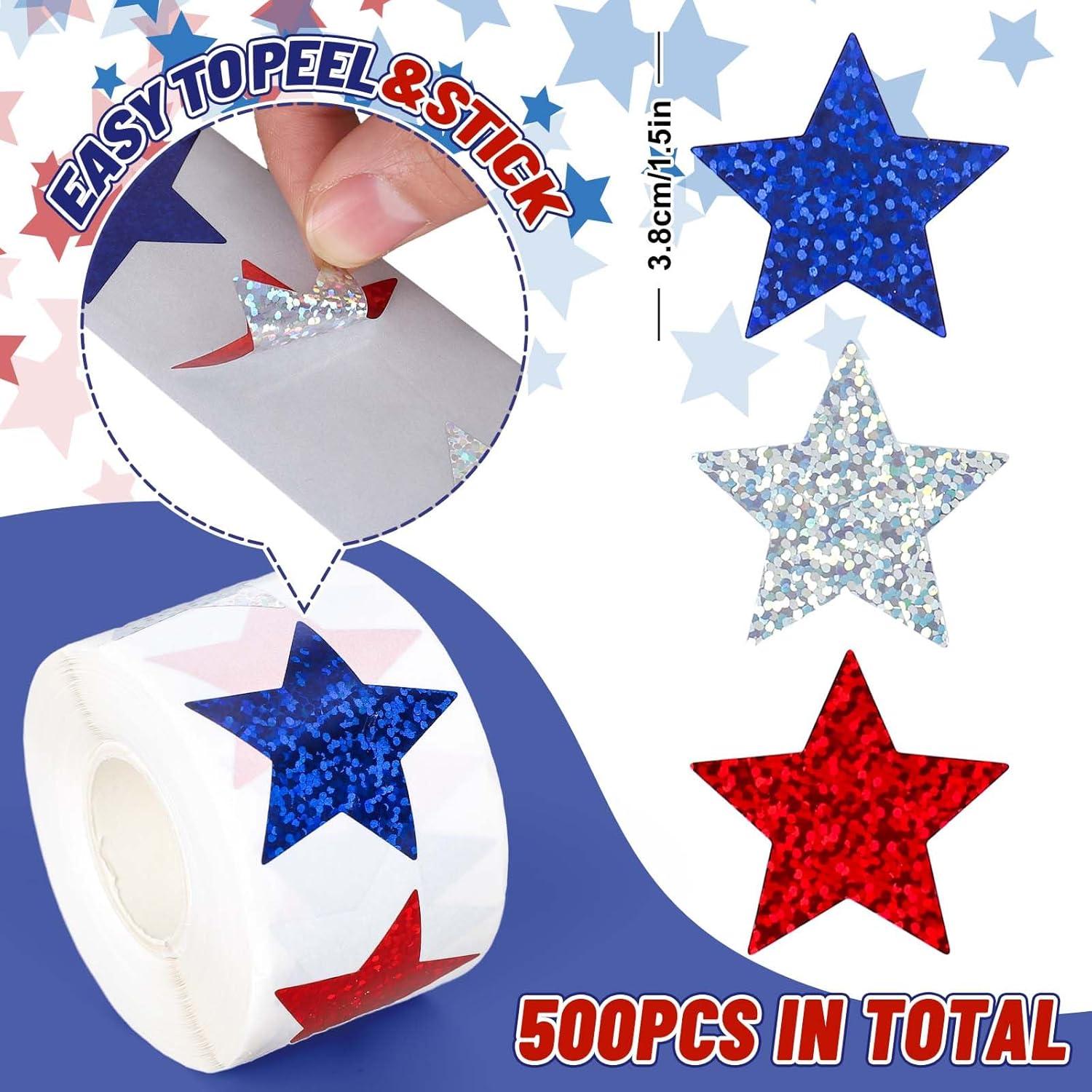 imageWhaline Fall Thanksgiving Pumpkin Stickers Roll Glitter Pumpkin Paper Decal 3 Color Sparkly Autumn SelfAdhesive Decorative Stickers for Envelope Journal Decor Party Supplies 500PcsPatriotic Star