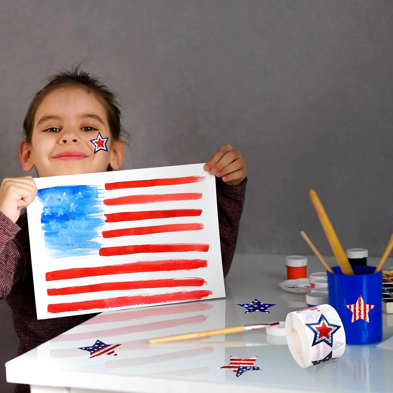 imageWhaline Fall Thanksgiving Pumpkin Stickers Roll Glitter Pumpkin Paper Decal 3 Color Sparkly Autumn SelfAdhesive Decorative Stickers for Envelope Journal Decor Party Supplies 500PcsAmerican Flag Star