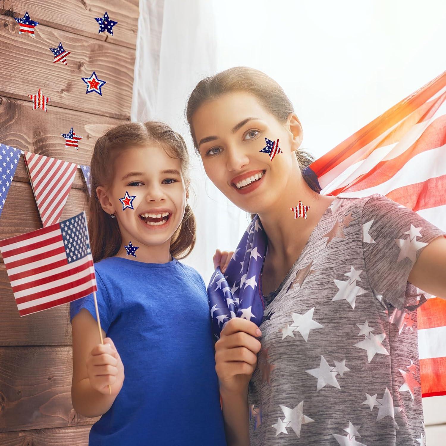 imageWhaline Fall Thanksgiving Pumpkin Stickers Roll Glitter Pumpkin Paper Decal 3 Color Sparkly Autumn SelfAdhesive Decorative Stickers for Envelope Journal Decor Party Supplies 500PcsAmerican Flag Star