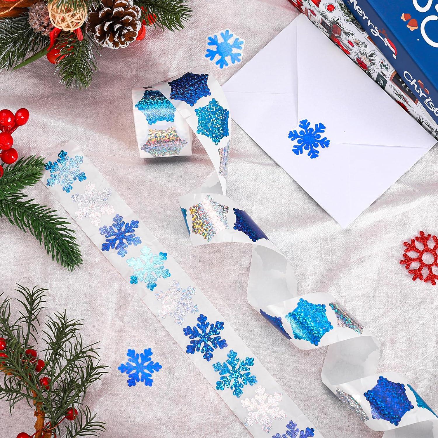 imageWhaline Fall Thanksgiving Pumpkin Stickers Roll Glitter Pumpkin Paper Decal 3 Color Sparkly Autumn SelfAdhesive Decorative Stickers for Envelope Journal Decor Party Supplies 500PcsBlue Silver Snowflake