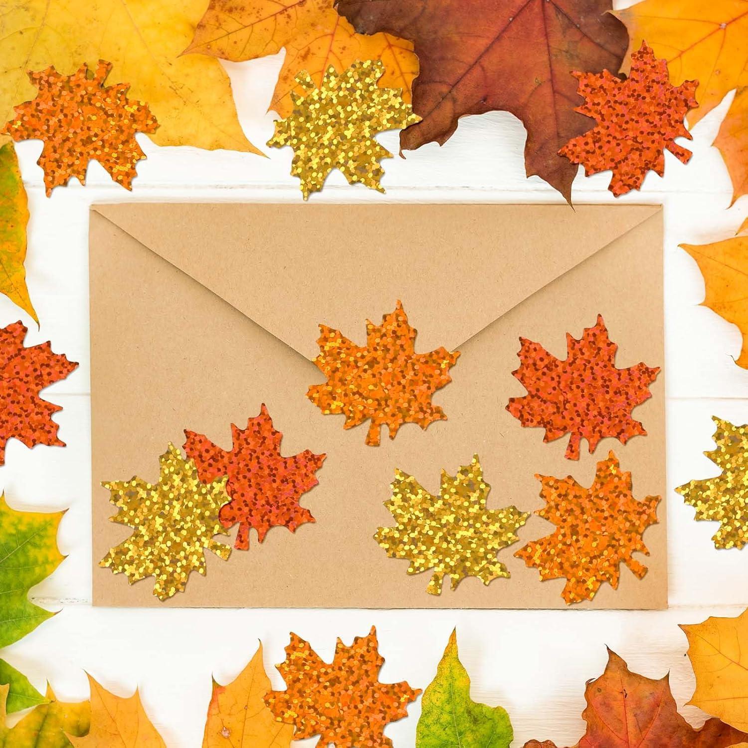 imageWhaline Fall Thanksgiving Pumpkin Stickers Roll Glitter Pumpkin Paper Decal 3 Color Sparkly Autumn SelfAdhesive Decorative Stickers for Envelope Journal Decor Party Supplies 500PcsMaple Leaves