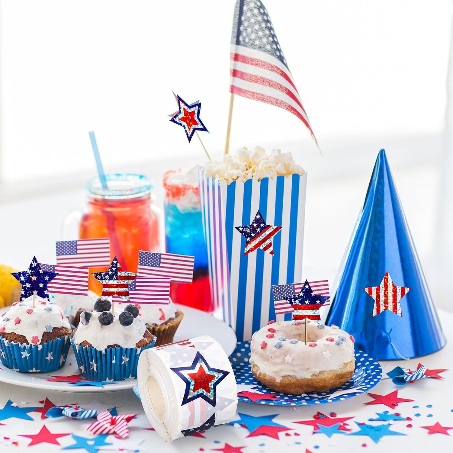 imageWhaline Fall Thanksgiving Pumpkin Stickers Roll Glitter Pumpkin Paper Decal 3 Color Sparkly Autumn SelfAdhesive Decorative Stickers for Envelope Journal Decor Party Supplies 500PcsAmerican Flag Star