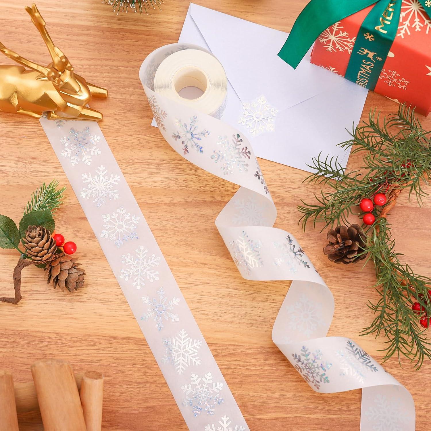 imageWhaline Fall Thanksgiving Pumpkin Stickers Roll Glitter Pumpkin Paper Decal 3 Color Sparkly Autumn SelfAdhesive Decorative Stickers for Envelope Journal Decor Party Supplies 500PcsSnowflake 2