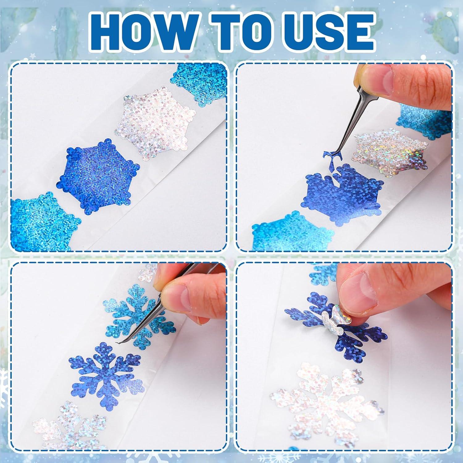 imageWhaline Fall Thanksgiving Pumpkin Stickers Roll Glitter Pumpkin Paper Decal 3 Color Sparkly Autumn SelfAdhesive Decorative Stickers for Envelope Journal Decor Party Supplies 500PcsBlue Silver Snowflake