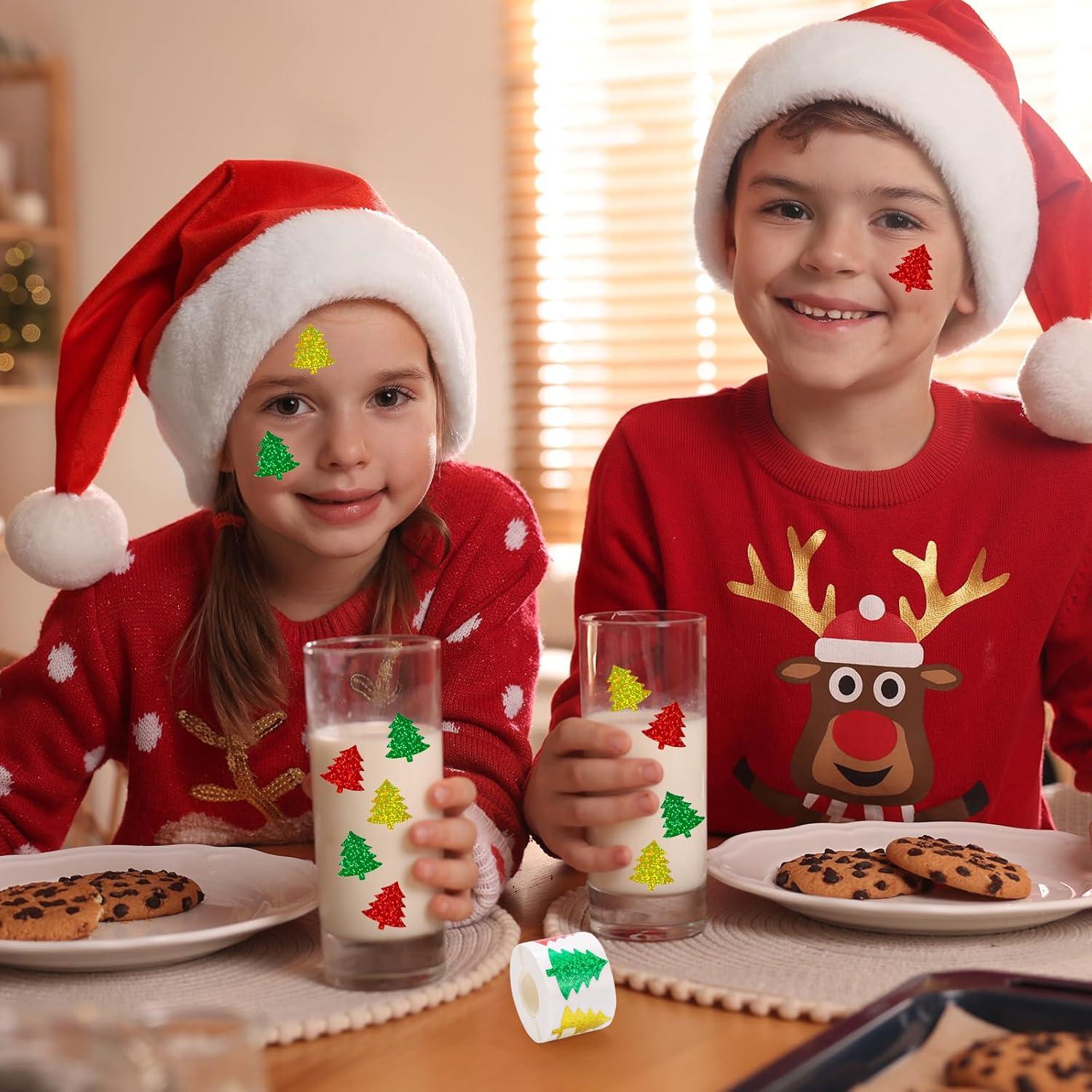 imageWhaline Fall Thanksgiving Pumpkin Stickers Roll Glitter Pumpkin Paper Decal 3 Color Sparkly Autumn SelfAdhesive Decorative Stickers for Envelope Journal Decor Party Supplies 500PcsChristmas Tree 2