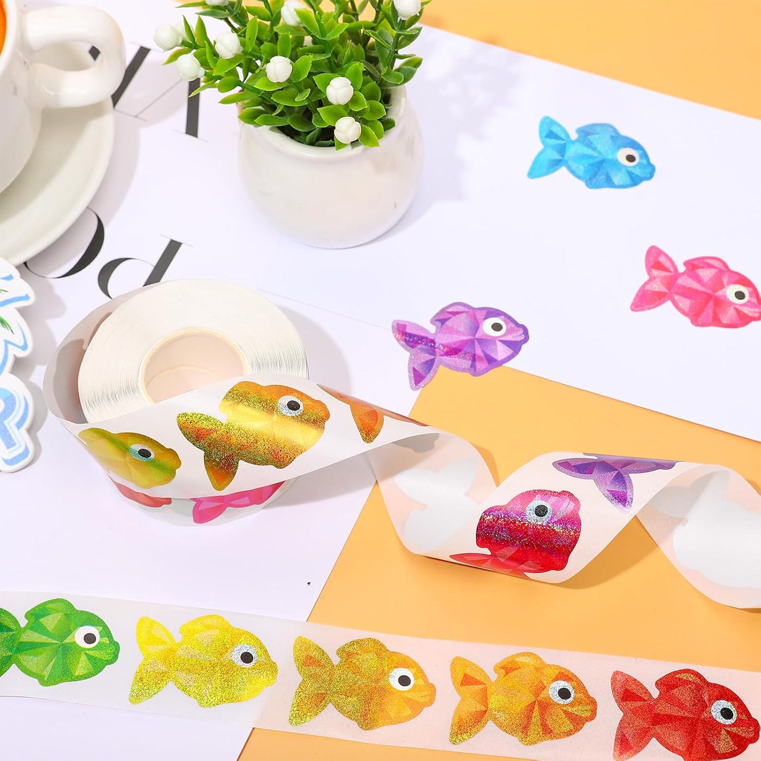 imageWhaline Fall Thanksgiving Pumpkin Stickers Roll Glitter Pumpkin Paper Decal 3 Color Sparkly Autumn SelfAdhesive Decorative Stickers for Envelope Journal Decor Party Supplies 500PcsFish