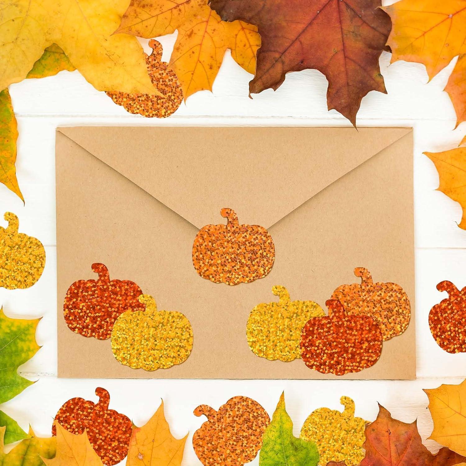 imageWhaline Fall Thanksgiving Pumpkin Stickers Roll Glitter Pumpkin Paper Decal 3 Color Sparkly Autumn SelfAdhesive Decorative Stickers for Envelope Journal Decor Party Supplies 500PcsPumpkin
