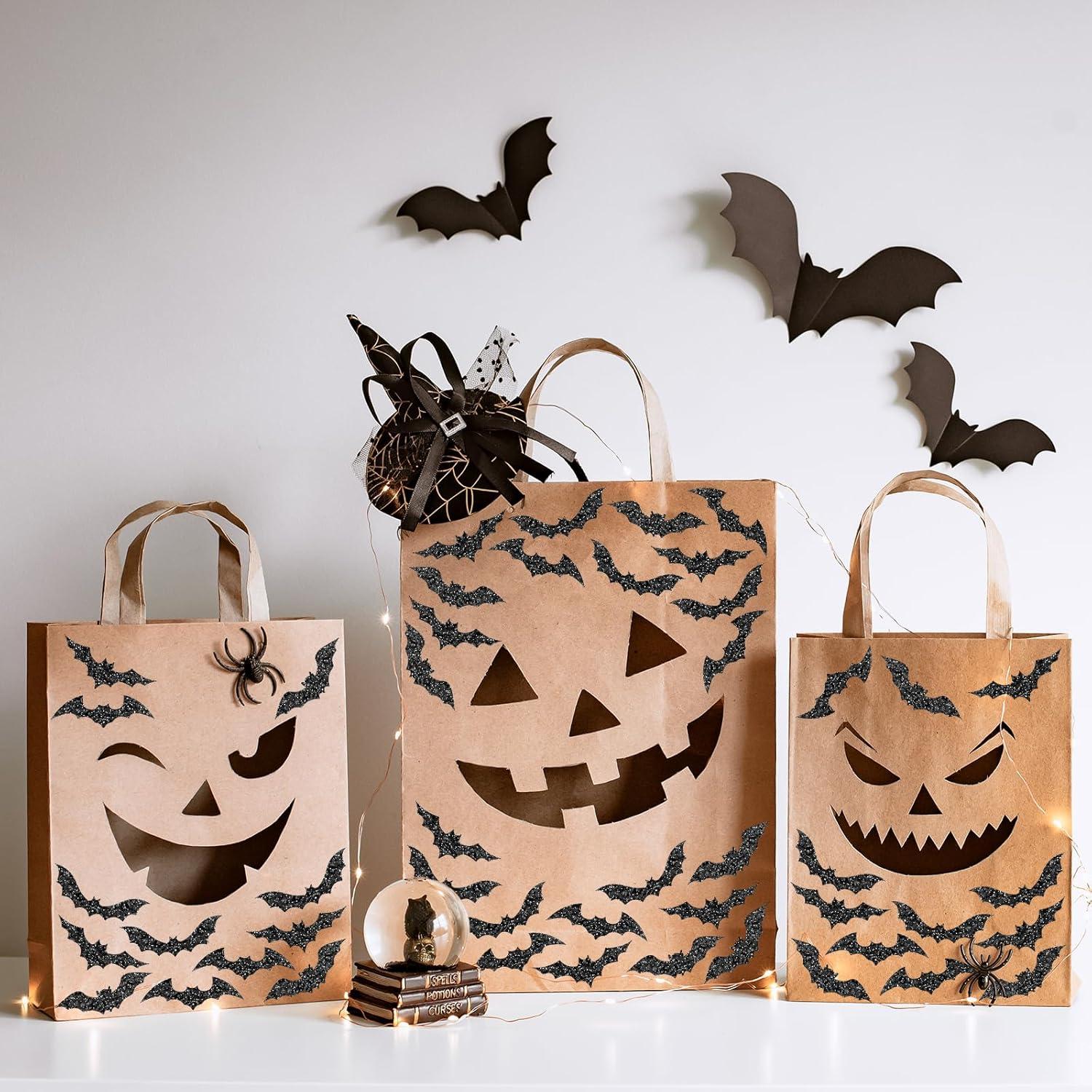 imageWhaline Halloween Bats Stickers Roll Laser Black Bats Shape Waterproof Decals 5 Designs Sparkly SelfAdhesive Stickers for Halloween Party Envelope Scrapbook Decor 500Pcs