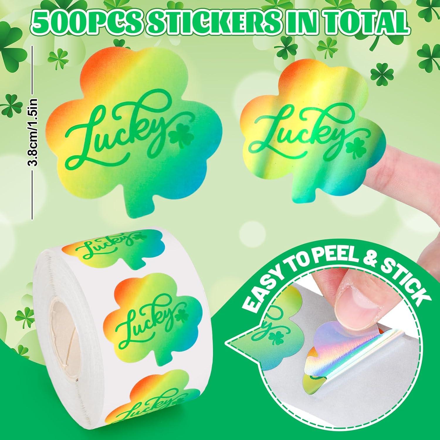 imageWhaline Halloween Ghost Stickers Roll Bulk Laser Cute Boo Ghost Holographic Waterproof SelfAdhesive Sticker Decals for Envelope Journal Decor Party Supplies 500PcsRainbow Shamrock