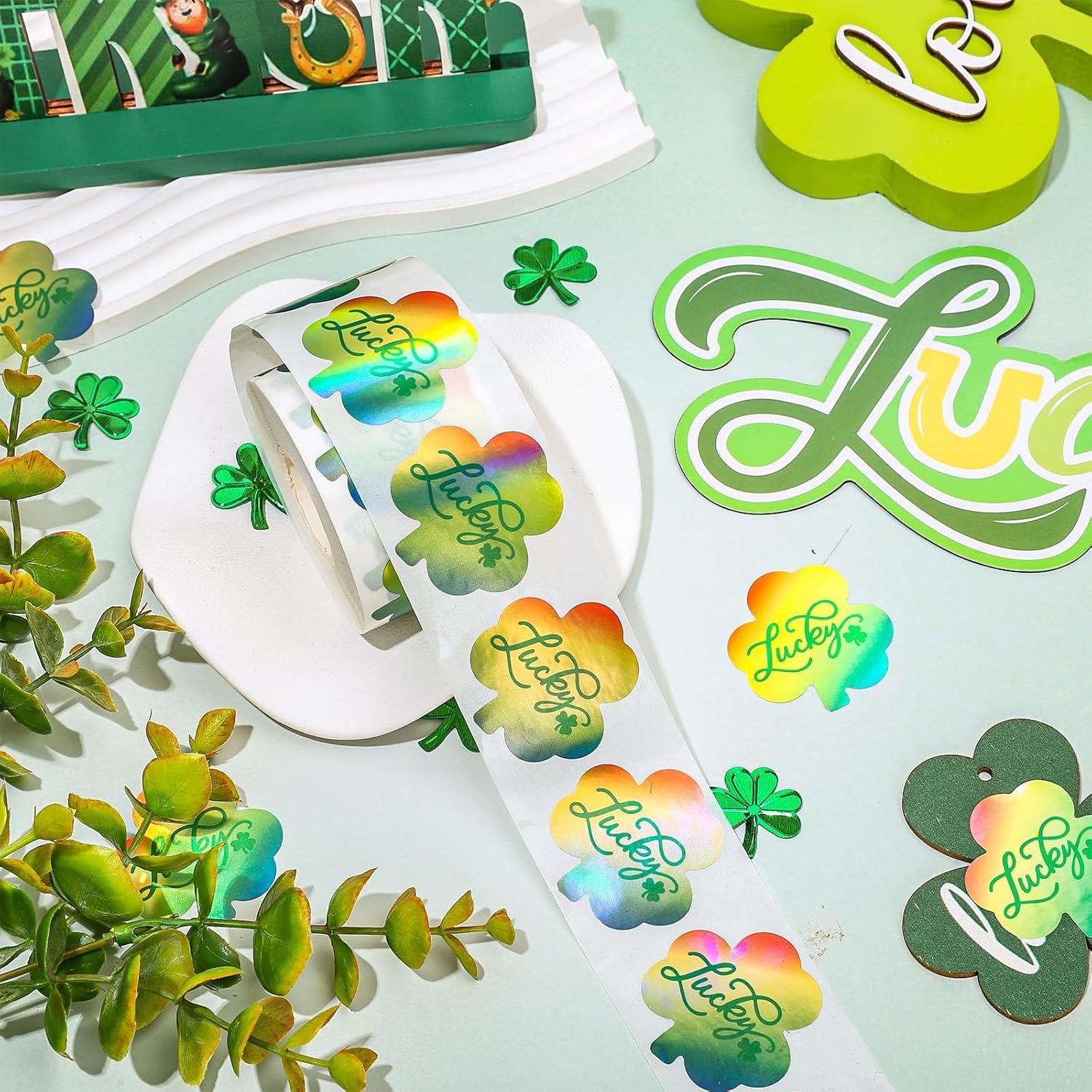 imageWhaline Halloween Ghost Stickers Roll Bulk Laser Cute Boo Ghost Holographic Waterproof SelfAdhesive Sticker Decals for Envelope Journal Decor Party Supplies 500PcsRainbow Shamrock