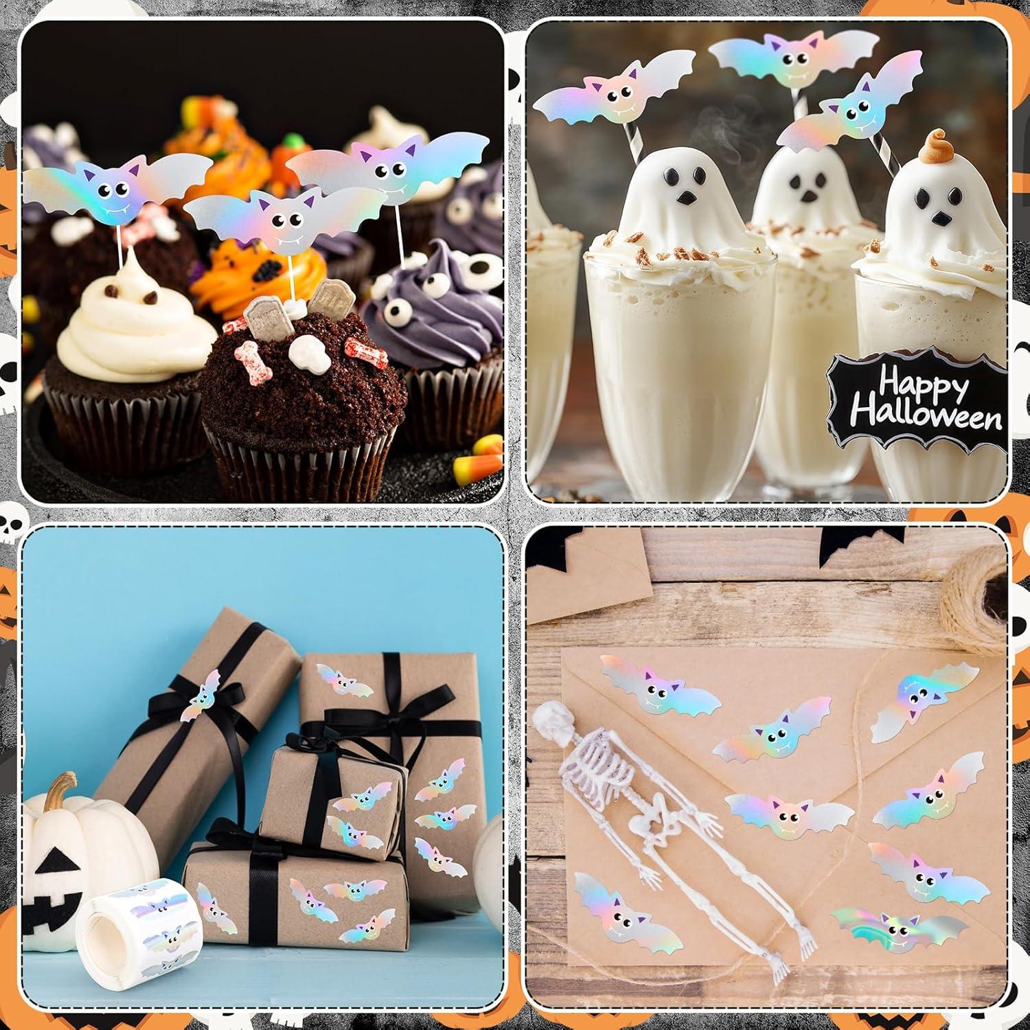 imageWhaline Halloween Ghost Stickers Roll Bulk Laser Cute Boo Ghost Holographic Waterproof SelfAdhesive Sticker Decals for Envelope Journal Decor Party Supplies 500PcsBat