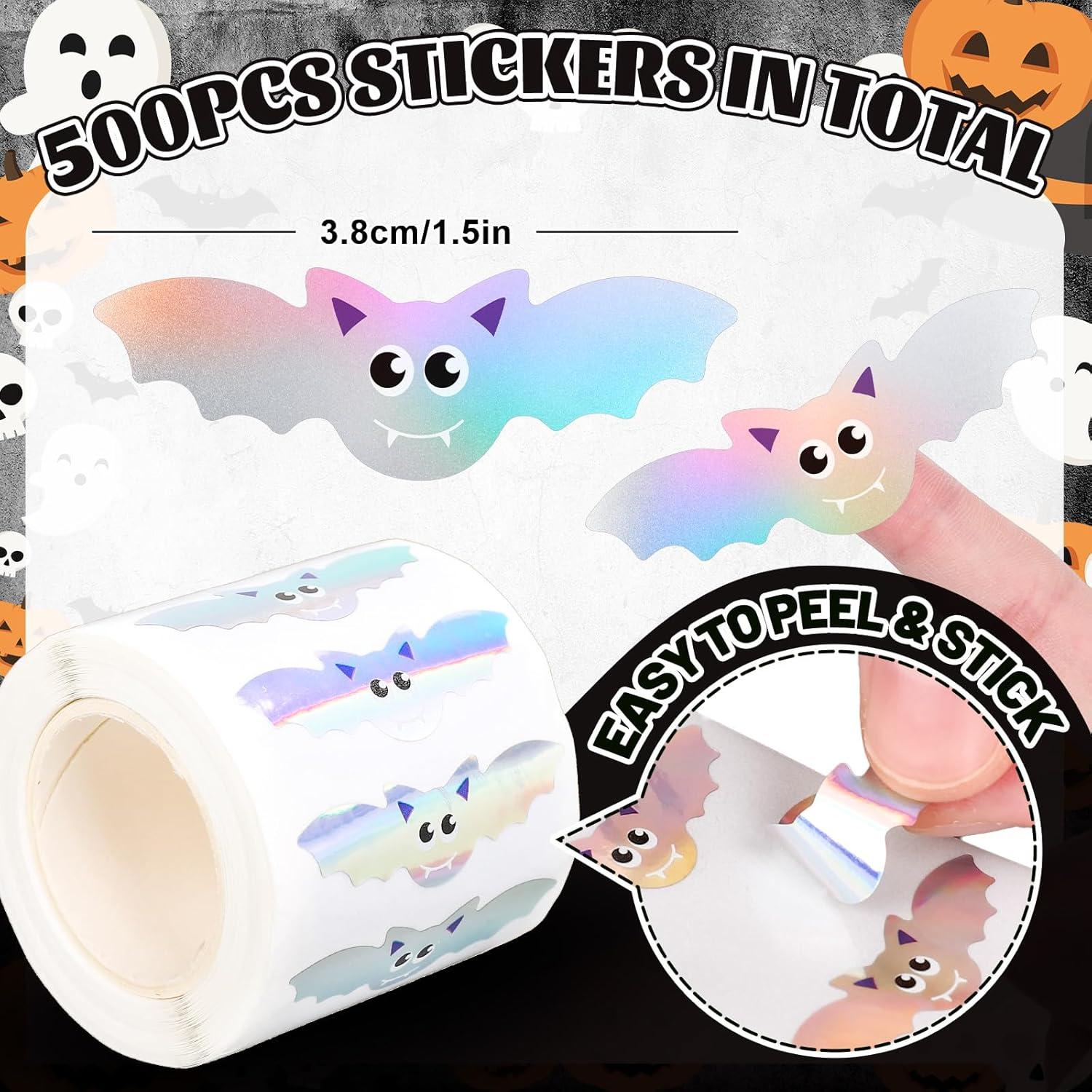 imageWhaline Halloween Ghost Stickers Roll Bulk Laser Cute Boo Ghost Holographic Waterproof SelfAdhesive Sticker Decals for Envelope Journal Decor Party Supplies 500PcsBat