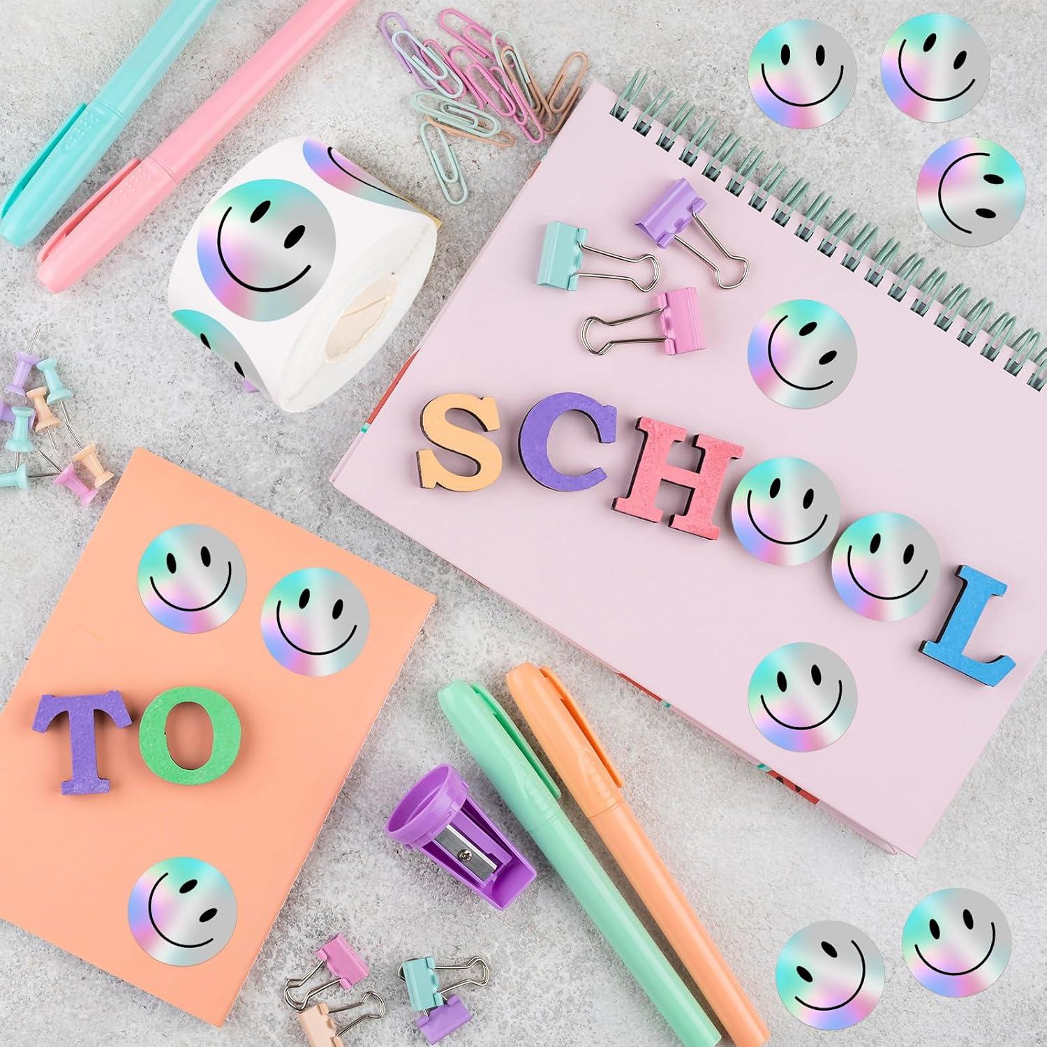 imageWhaline Halloween Ghost Stickers Roll Bulk Laser Cute Boo Ghost Holographic Waterproof SelfAdhesive Sticker Decals for Envelope Journal Decor Party Supplies 500PcsSmile Face