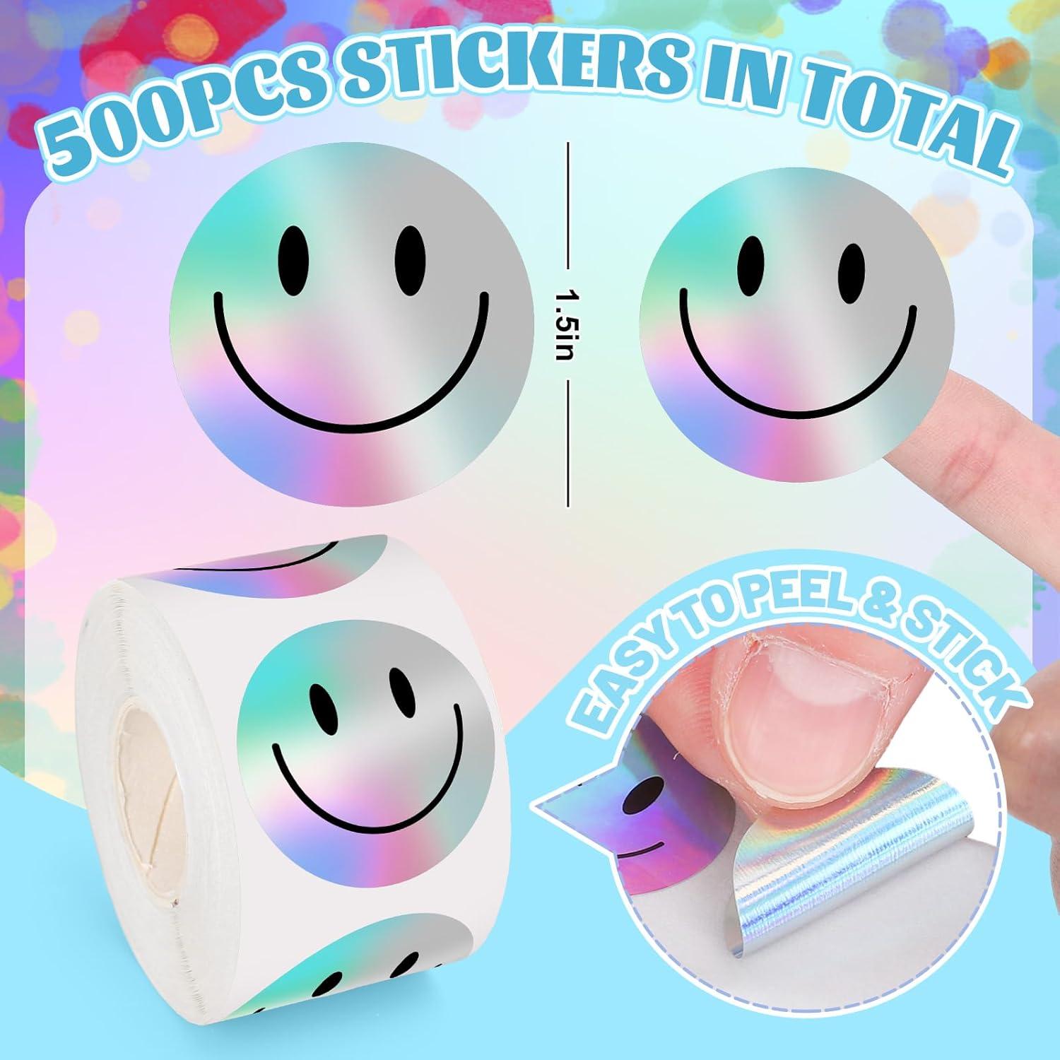 imageWhaline Halloween Ghost Stickers Roll Bulk Laser Cute Boo Ghost Holographic Waterproof SelfAdhesive Sticker Decals for Envelope Journal Decor Party Supplies 500PcsSmile Face