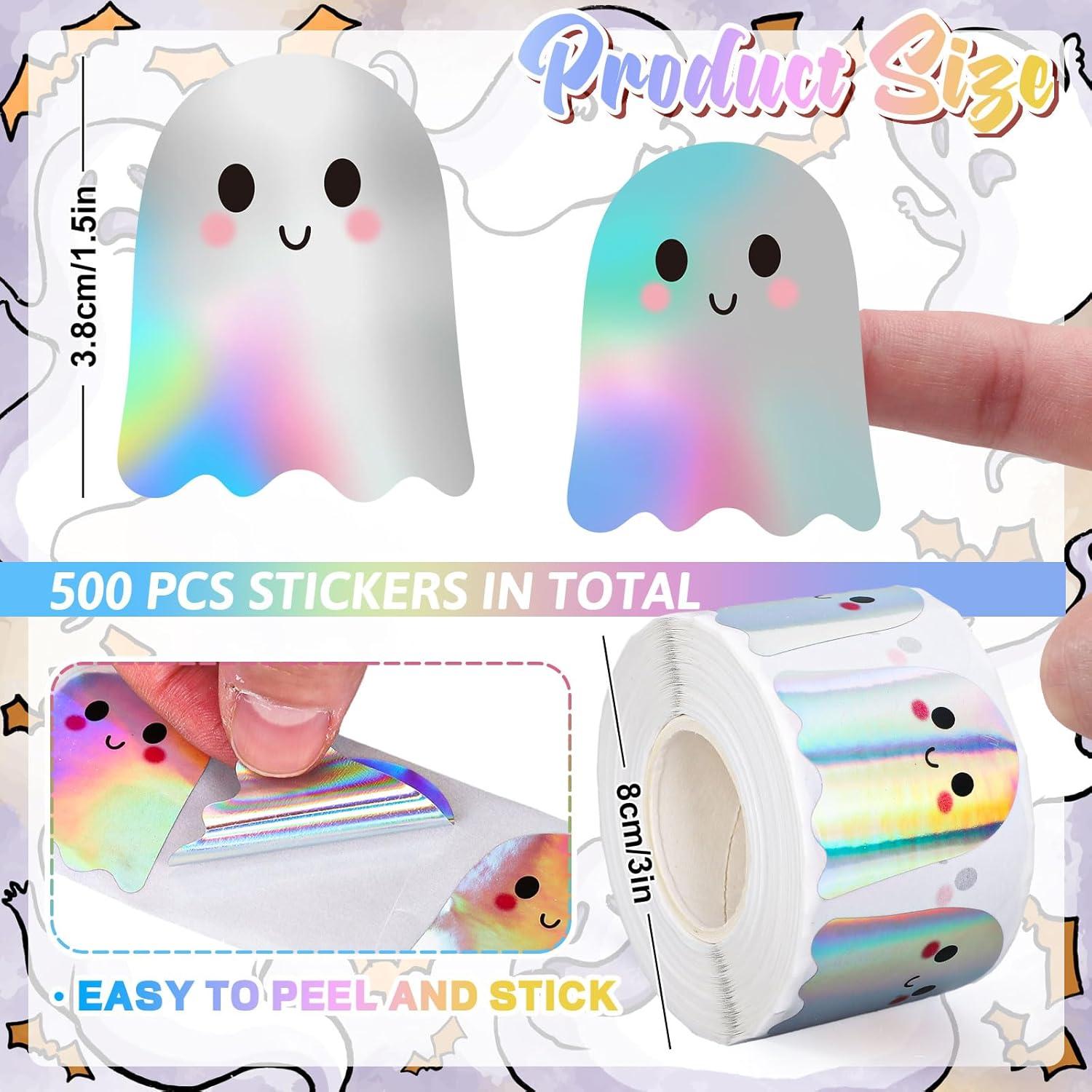 imageWhaline Halloween Ghost Stickers Roll Bulk Laser Cute Boo Ghost Holographic Waterproof SelfAdhesive Sticker Decals for Envelope Journal Decor Party Supplies 500PcsGhost