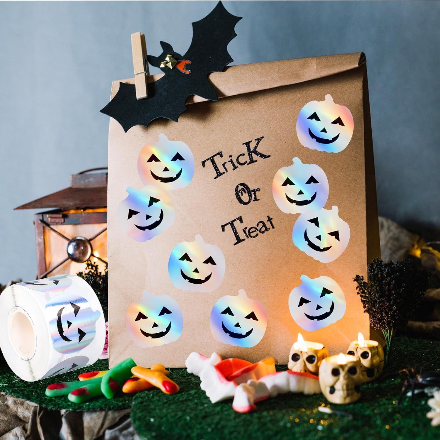 imageWhaline Halloween Ghost Stickers Roll Bulk Laser Cute Boo Ghost Holographic Waterproof SelfAdhesive Sticker Decals for Envelope Journal Decor Party Supplies 500PcsPumpkin